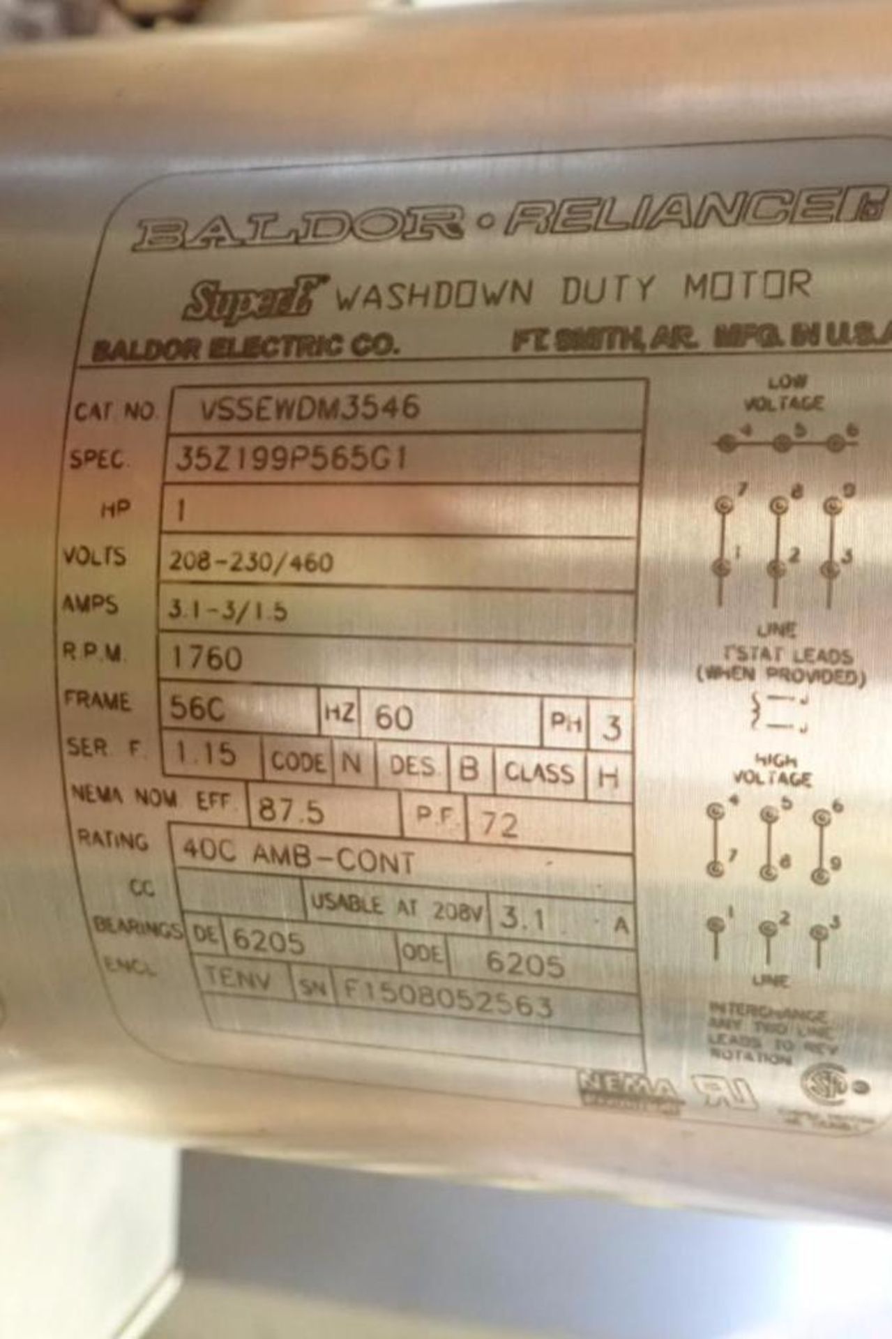 New SS washdown 1 hp electric washdown motors, 3 ph., Frame 56C, 1760 rpm ** Rigging Fee: $10 ** - Image 5 of 6