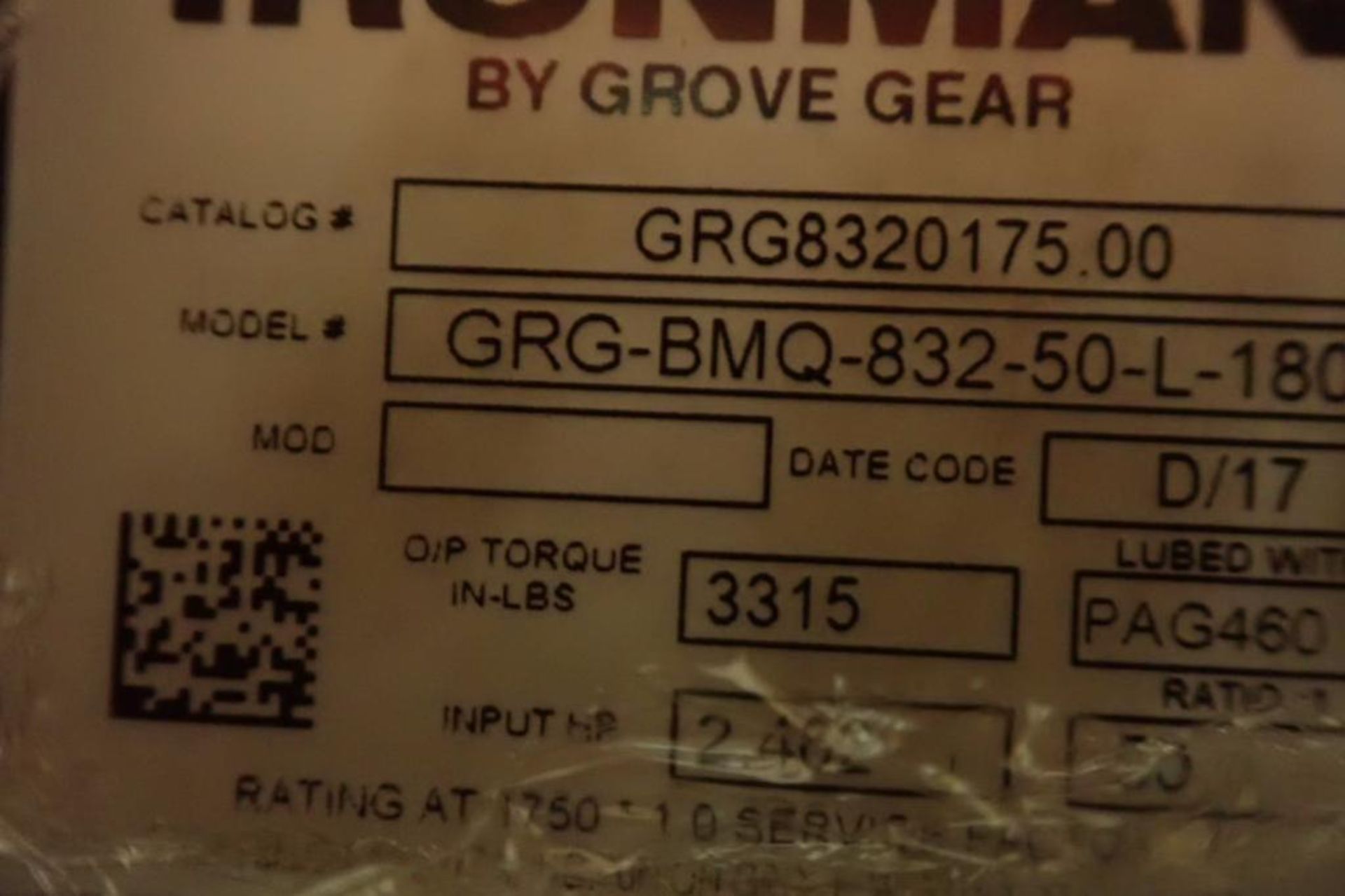 Unused Ironman gear reducer, Model BMQ-832-50-L-180, ratio 50:1 ** Rigging Fee: $10 ** - Image 3 of 3