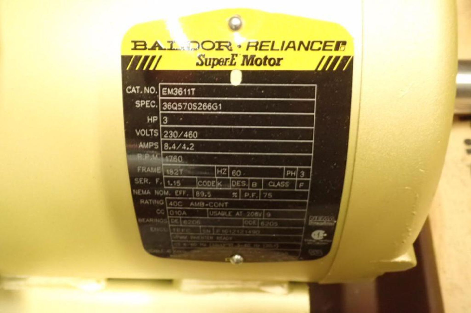 Unused Baldor 3 hp electric motor, 3 ph., Frame 182T, 1760 rpm ** Rigging Fee: $10 ** - Image 3 of 3