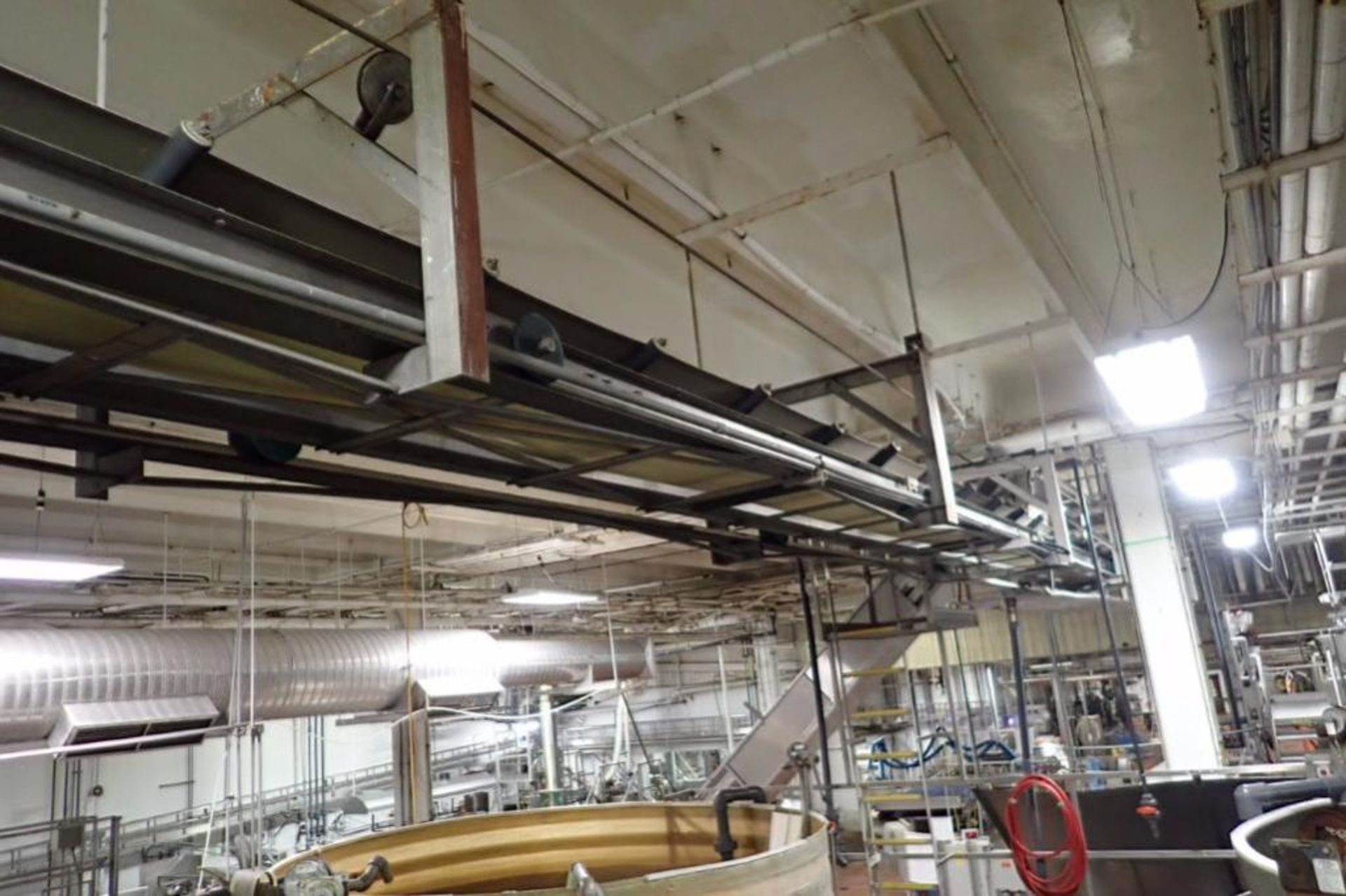 Overhead conveyor, vinyl belt, 45 ft. long x 16 in. wide, SS frame, motor and drive ** Rigging Fee: - Image 2 of 7