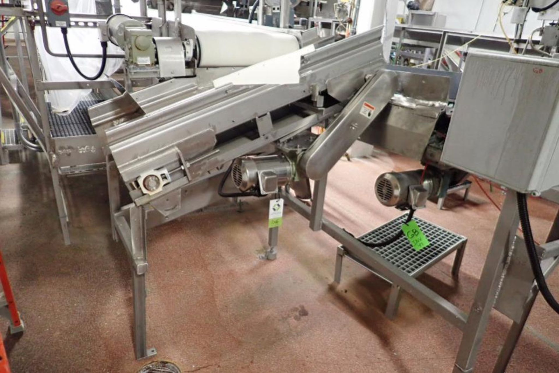 Belt conveyor, 56 in. long x 16 in. wide flighted belt, SS frame, motor and drive, no legs ** Riggin