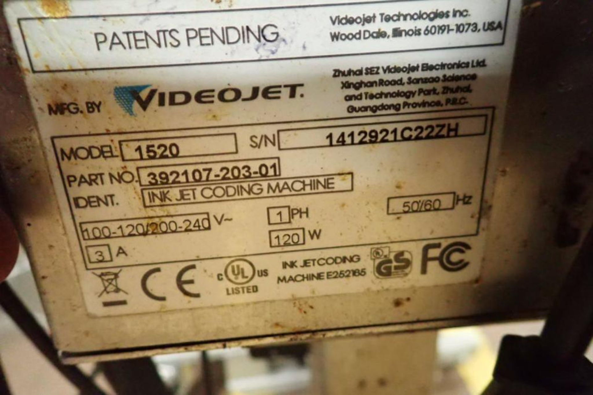 Videojet ink jet marking machine, Model 1520, SN 1412921C22ZH, with head ** Rigging Fee: $150 ** - Image 6 of 6