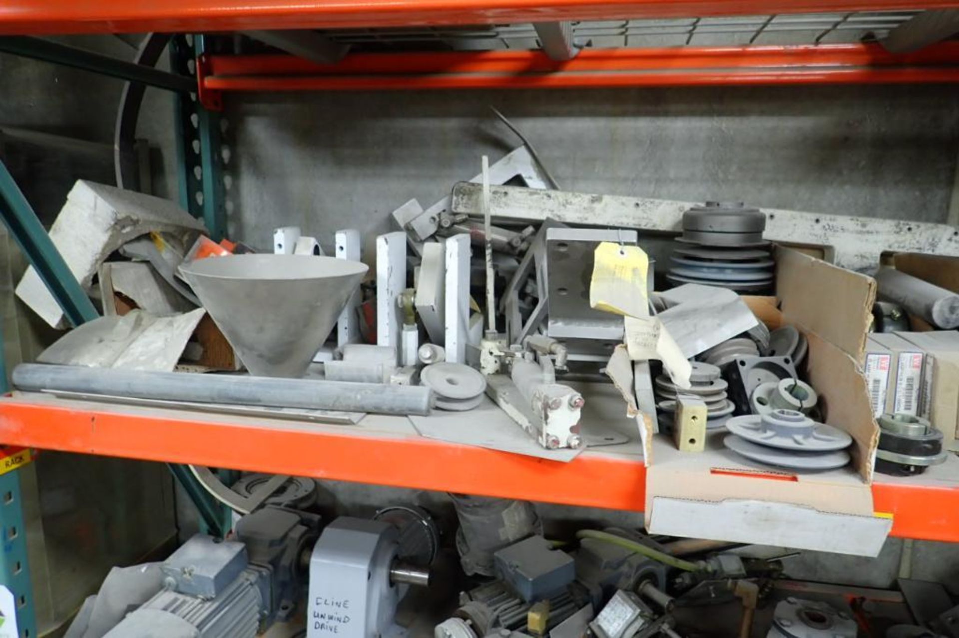 Contents of 8 ft. of shelves, motors, speed reducers, gearboxes, conveyor belts. **Rigging Fee: $275 - Image 8 of 11