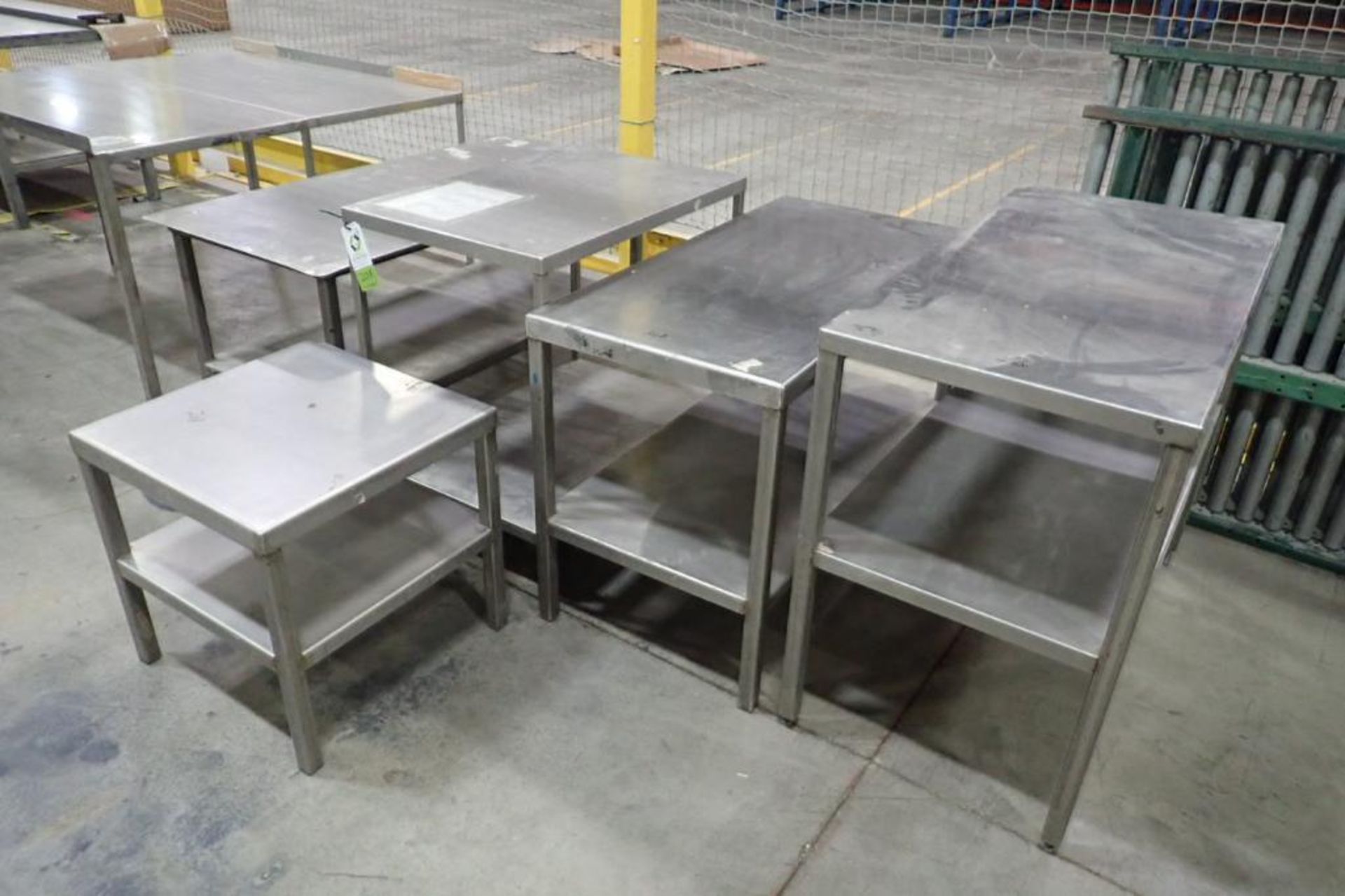 (9) assorted SS tables and production stands. **Rigging Fee: $200** (Located in Brooklyn Park, MN.) - Image 4 of 5