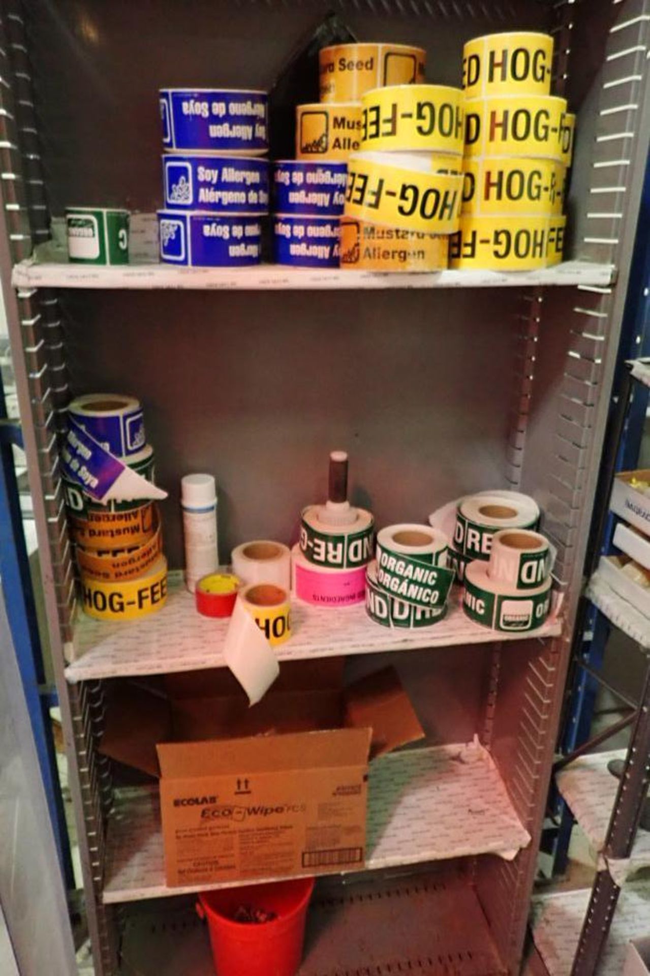 Contents of sanitary bay, shelves, labels, brushes, scoops, wire metro racks. **Rigging Fee: $175** - Image 3 of 8