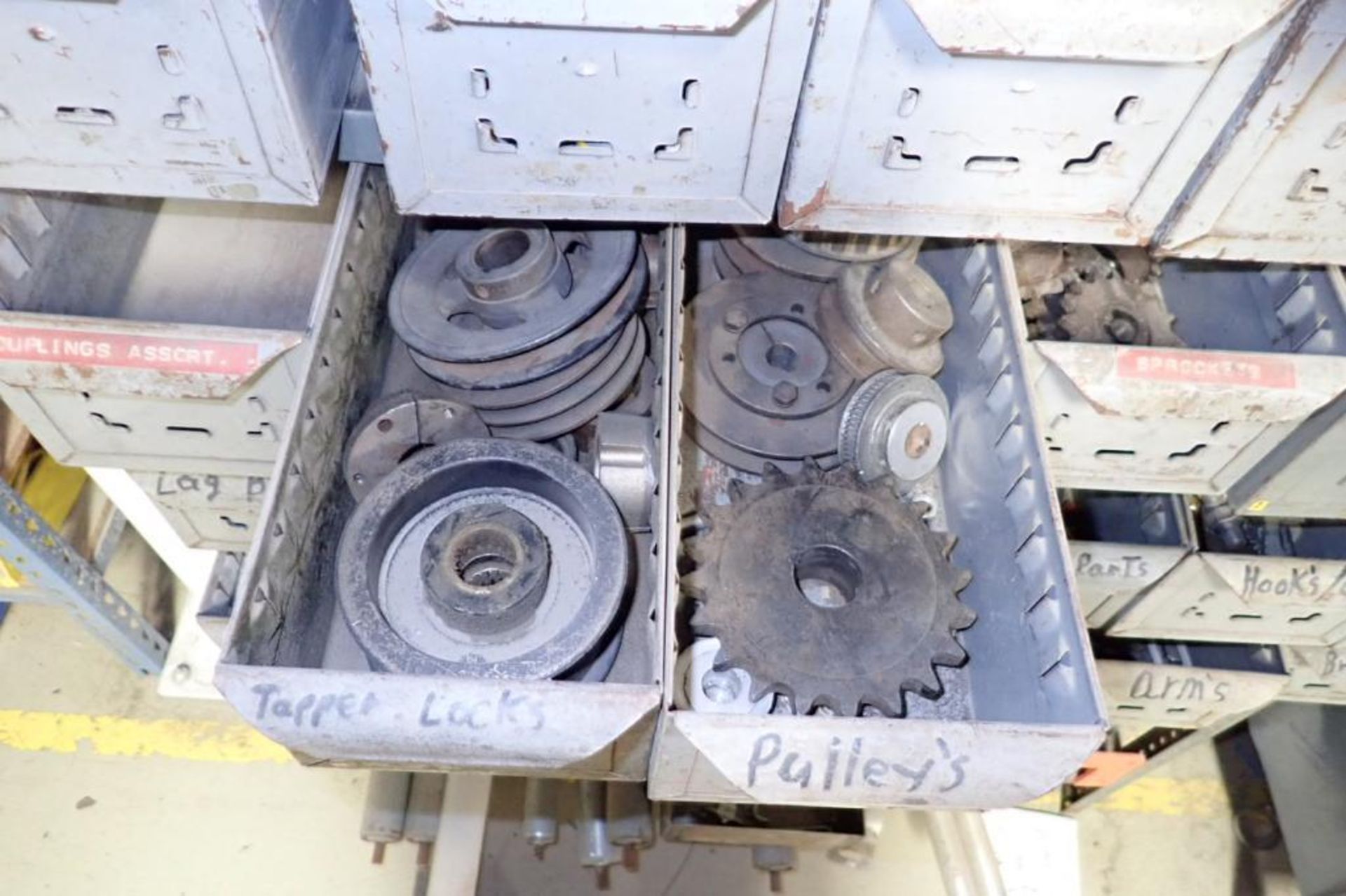 Contents of shelf, air valves, conveyors parts, with drawers. **Rigging Fee: $50** (Located in Brook - Image 4 of 5