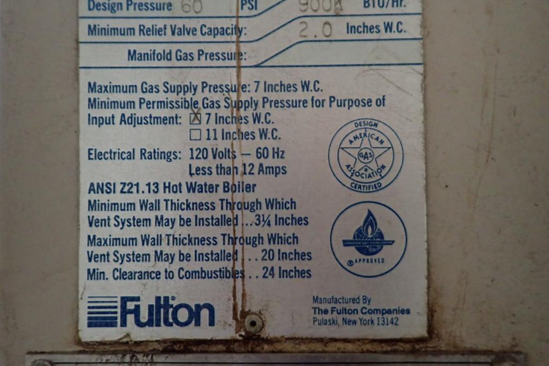 1995 Fulton gas fired pulse combustion boiler, Model PHW-1000, natural gas, 900k BTU/hr. output. **R - Image 5 of 10