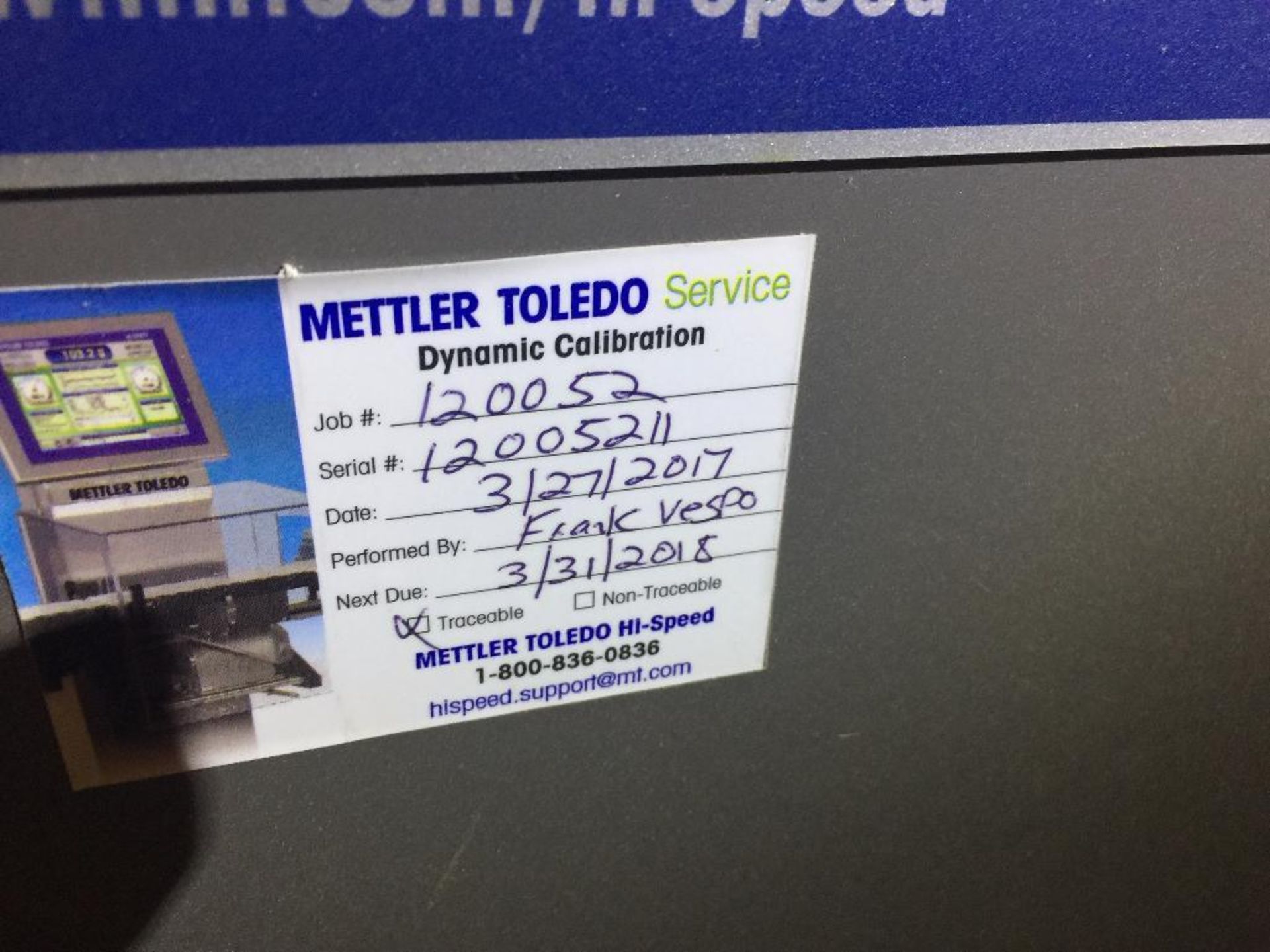 Mettler Toledo high speed check weigher, s/n 12005211. **Rigging Fee: $250 ** (Located in Kenosha, W - Bild 3 aus 6