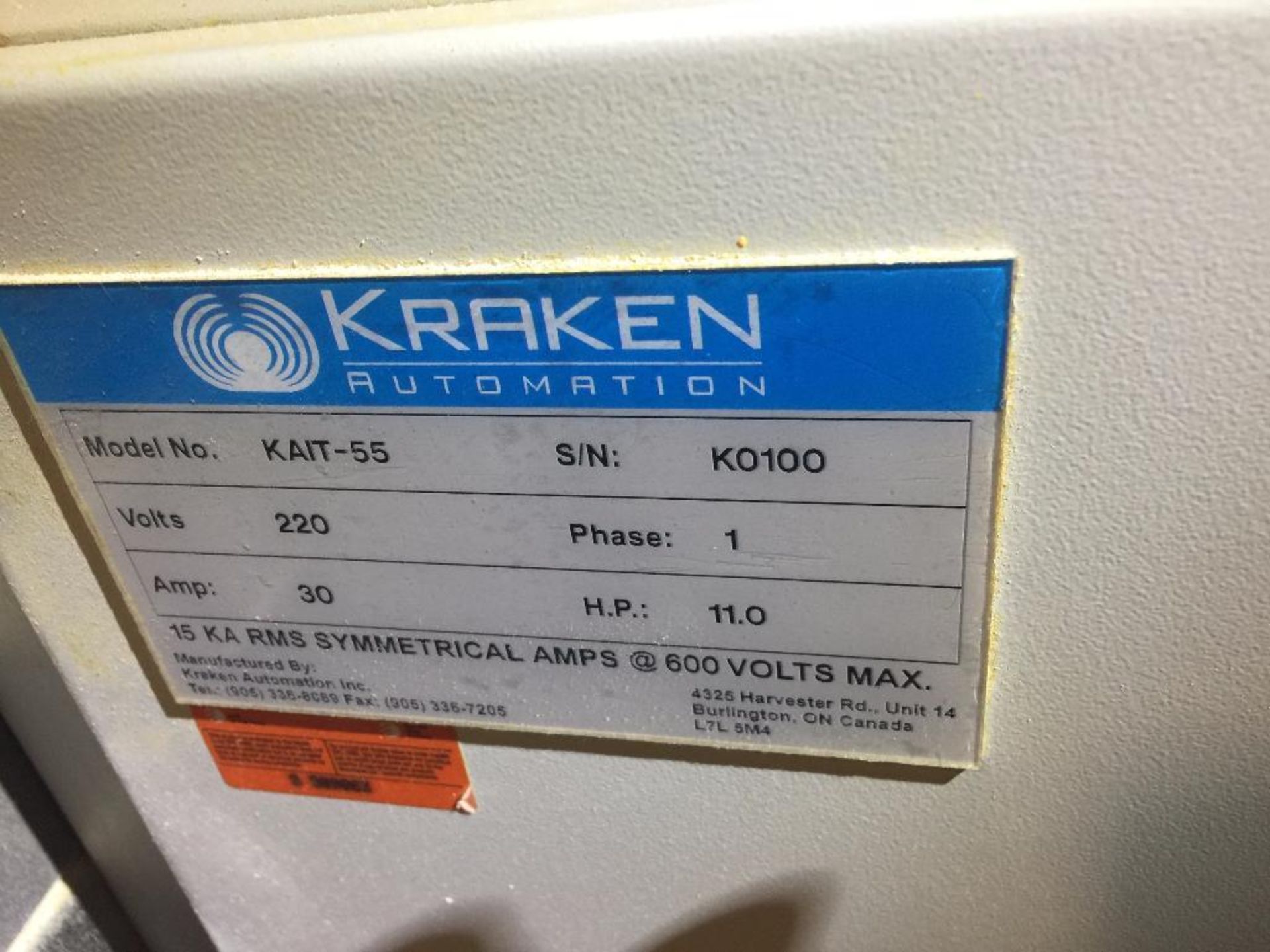 Kraken infeed conveyor to cartoner, 40 in. x 6 in., motor and drive, control panel. **Rigging Fee: $ - Image 3 of 4