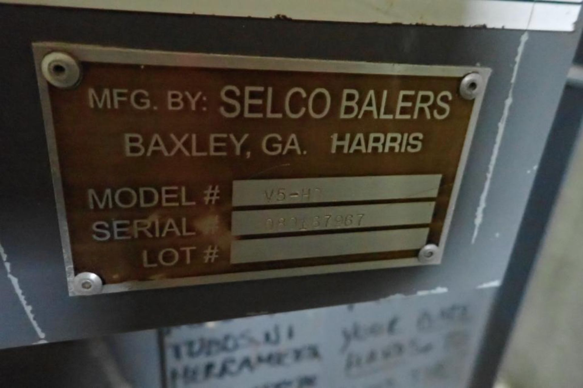 Selco baler, Model V5-HD, SN 08167967, 60 in. x 30 in. x 36 in. bale, 3 ph., 10 hp. **Rigging Fee: $ - Image 4 of 8