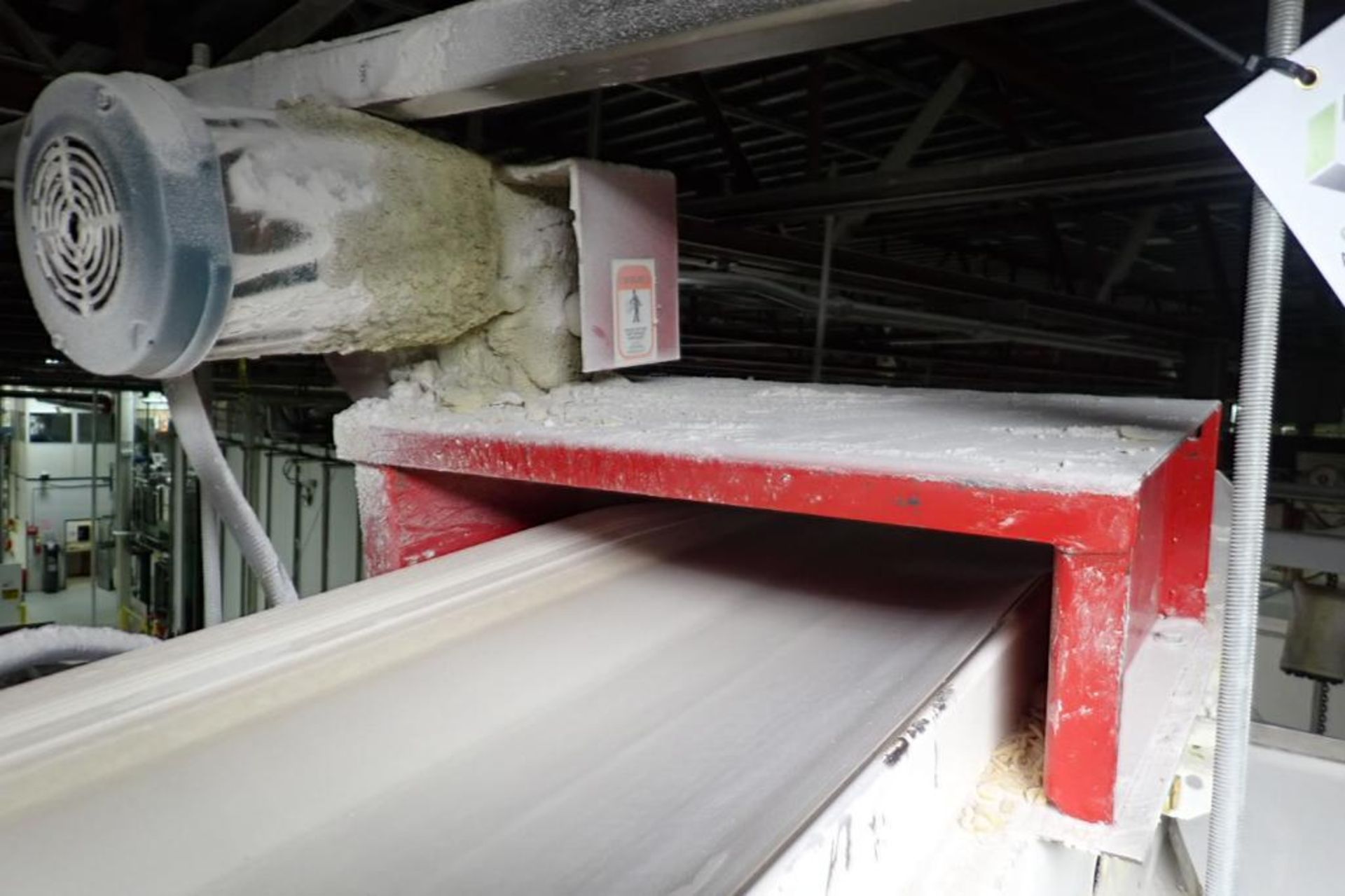 Rapat overhead belt conveyor, 26 ft. long x 16 in. wide, mild steel frame, motor and drive. **Riggin - Image 5 of 7