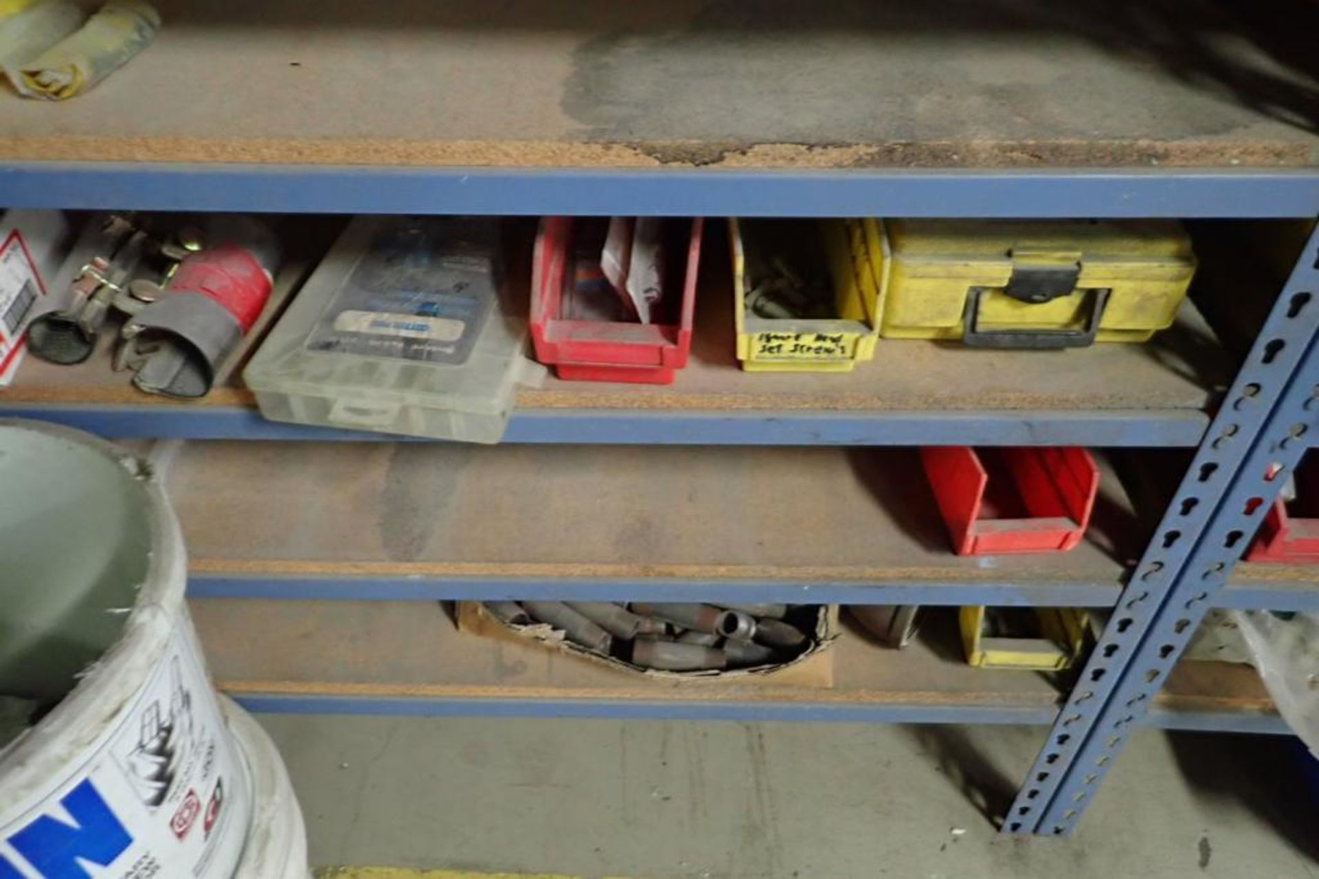 Contents of 2 sections of shelves, air line, tubing, air fittings. **Rigging Fee: $50** (Located in - Image 9 of 9