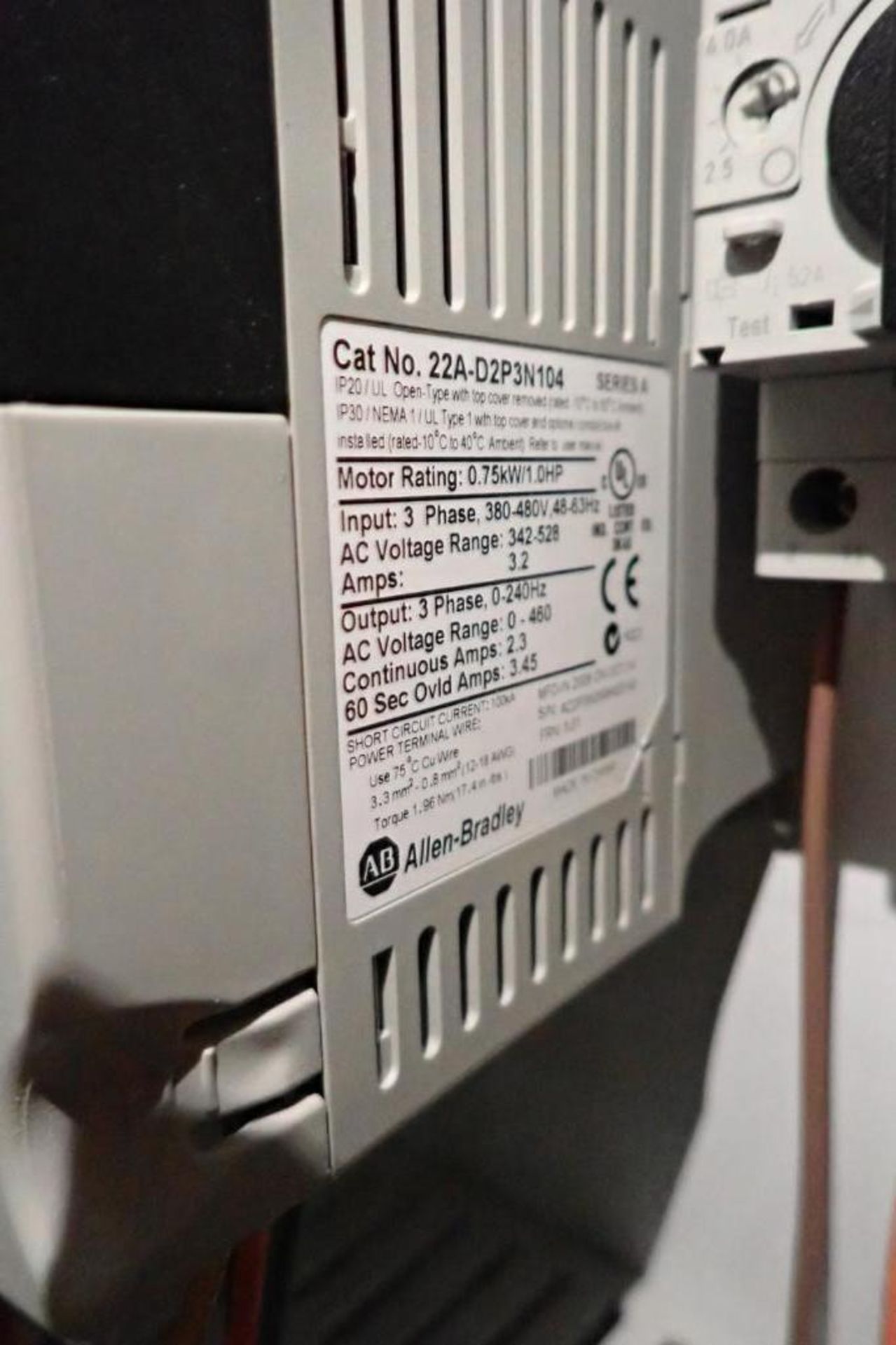 Contents of control panel, Allen Bradley panelview 1250 touch screen, AB SLC5/05 plc, (10) vfds. **R - Image 3 of 12