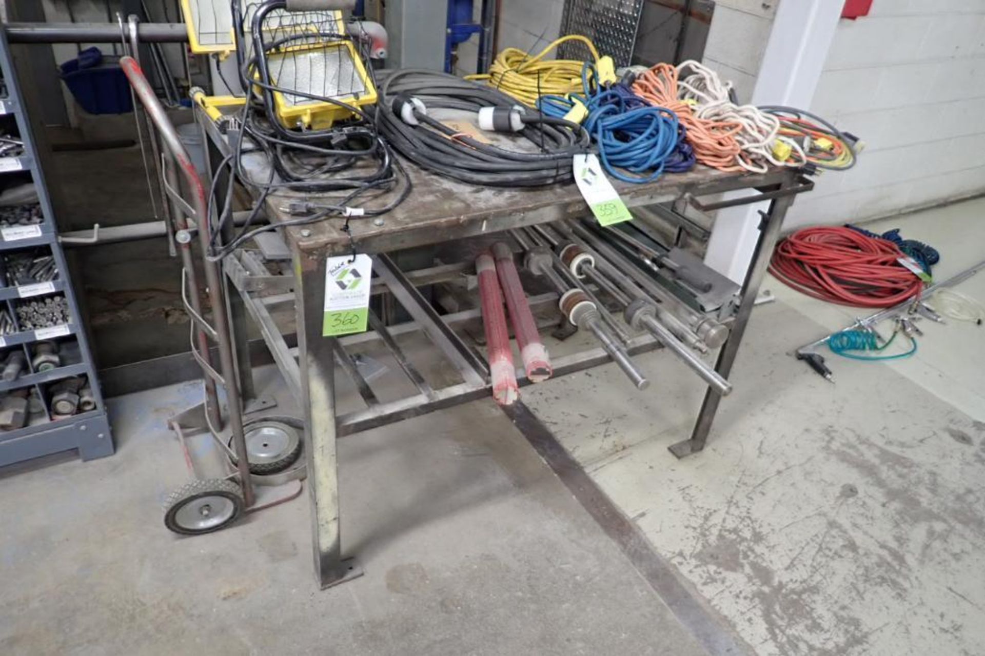 Mild steel shop table, 48 in. long x 30 in. wide x 36 in. tall. **Rigging Fee: $25** (Located in Bro