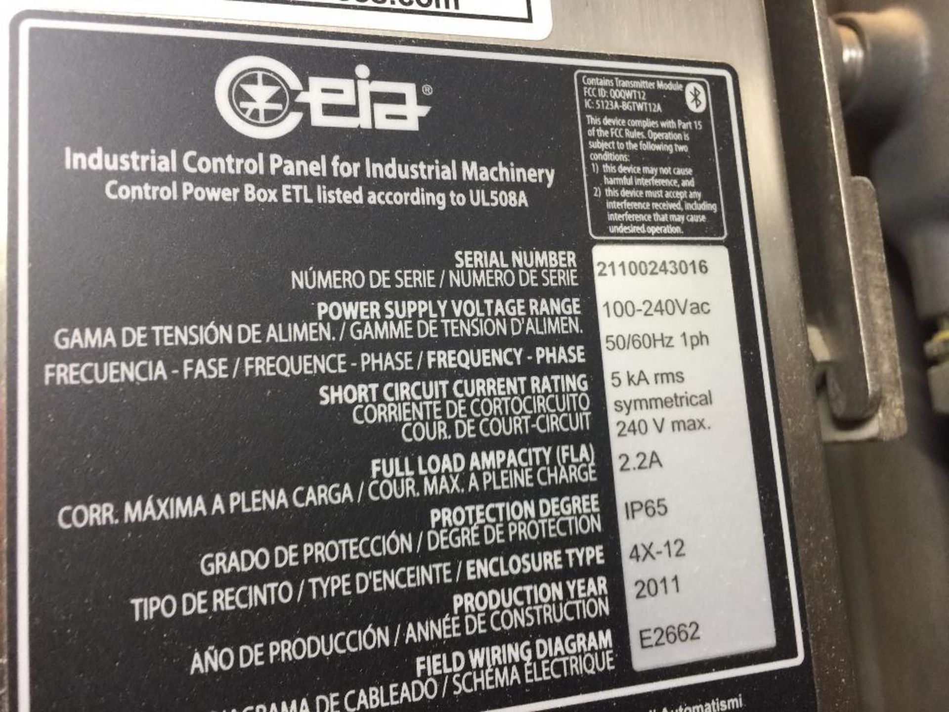 2011 EIA flow through metal detector, s/n 21100243016, 4 in. dia. Tube, with controls. **Rigging Fee - Image 4 of 6