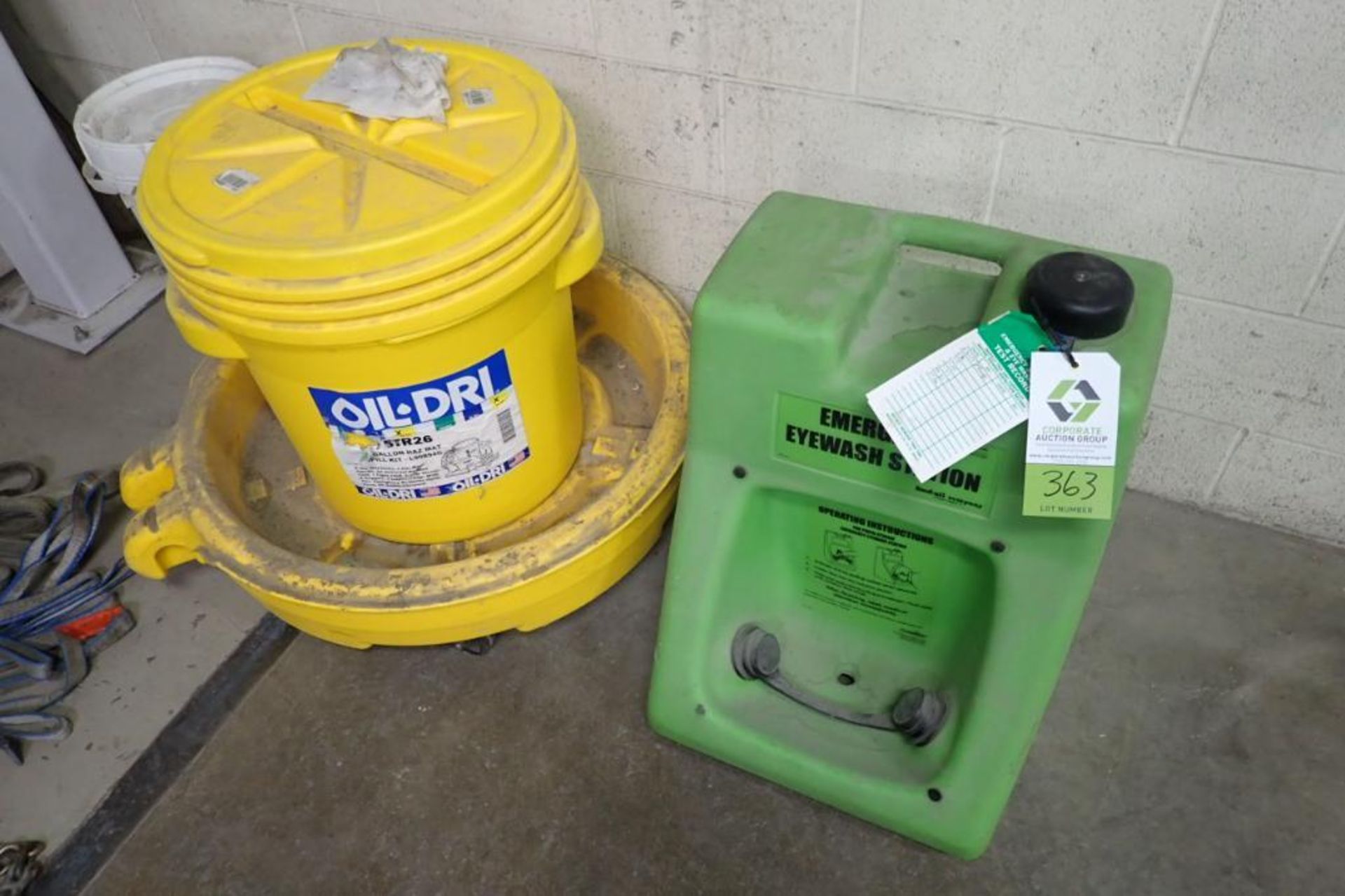 Oil dry spill containment tubs, eye wash station. **Rigging Fee: $25** (Located in Brooklyn Park, MN