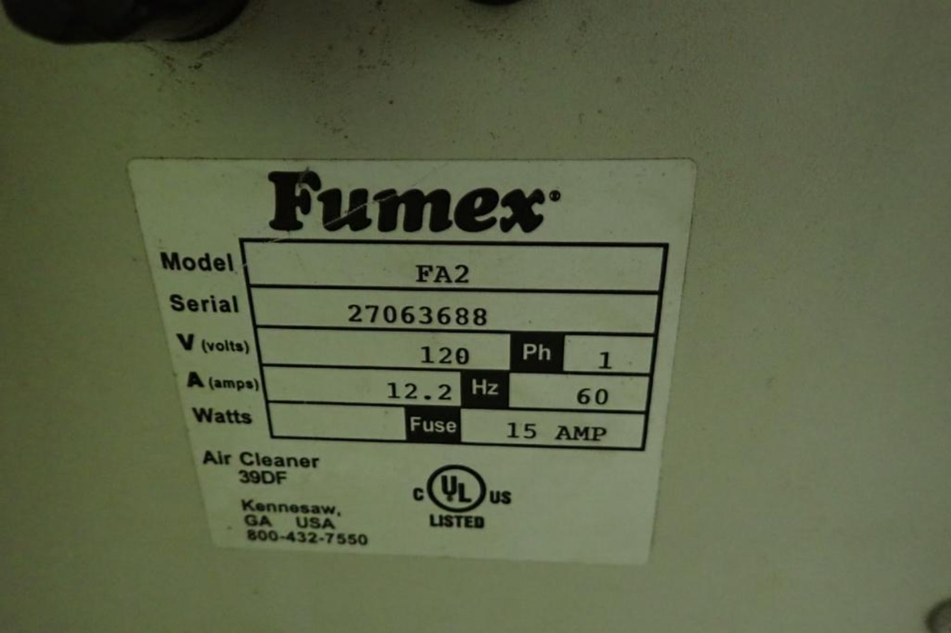 Fumex portable fume filter, Model FA2, SN 2703688. **Rigging Fee: $50** (Located in Brooklyn Park, M - Image 4 of 4