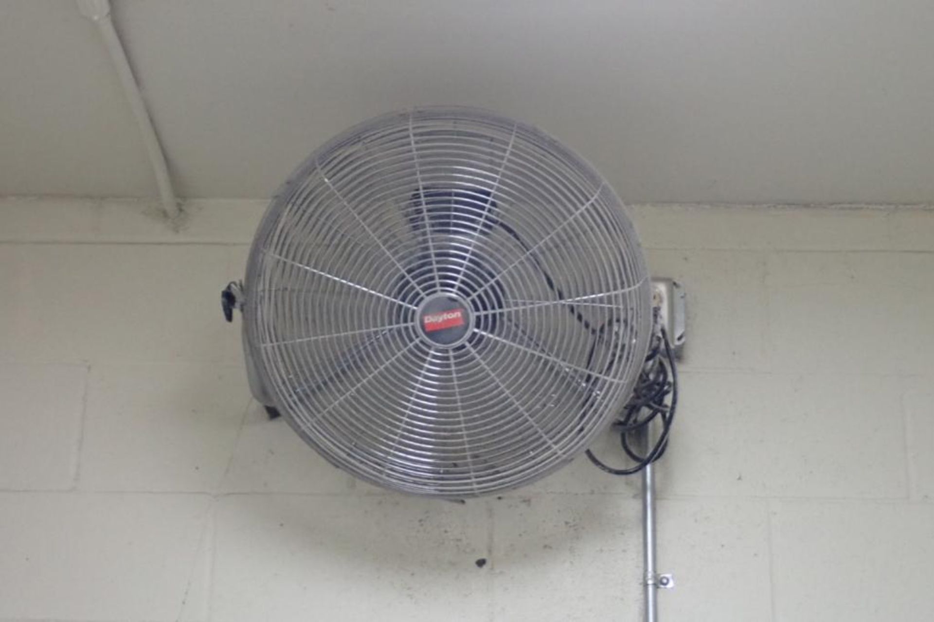 Contents of cleaning room, floor fan, wall fan, mop buckets. **Rigging Fee: $150** (Located in Brook - Image 3 of 3