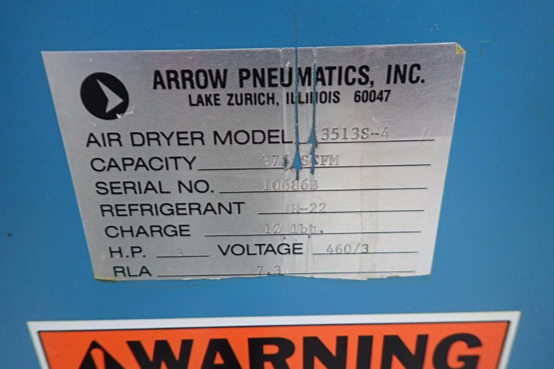 Arrow Pneumatics refrigerated air dryer, Model 3513S-4, SN 10686B, 375 SCFM. **Rigging Fee: $300** ( - Bild 3 aus 5