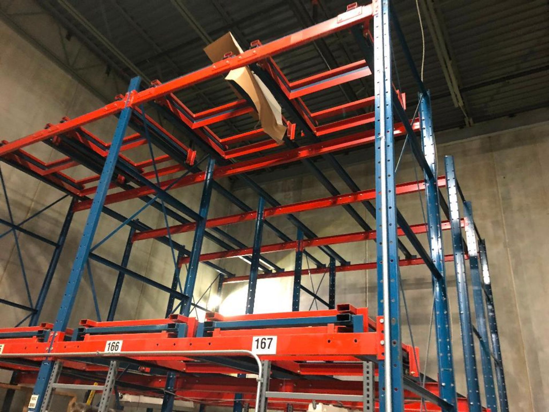 Push back rack, (2) bays, 4 positions deep, 17 ft. tall, 32 pallet positions.. **Rigging Fee: $400** - Image 4 of 6