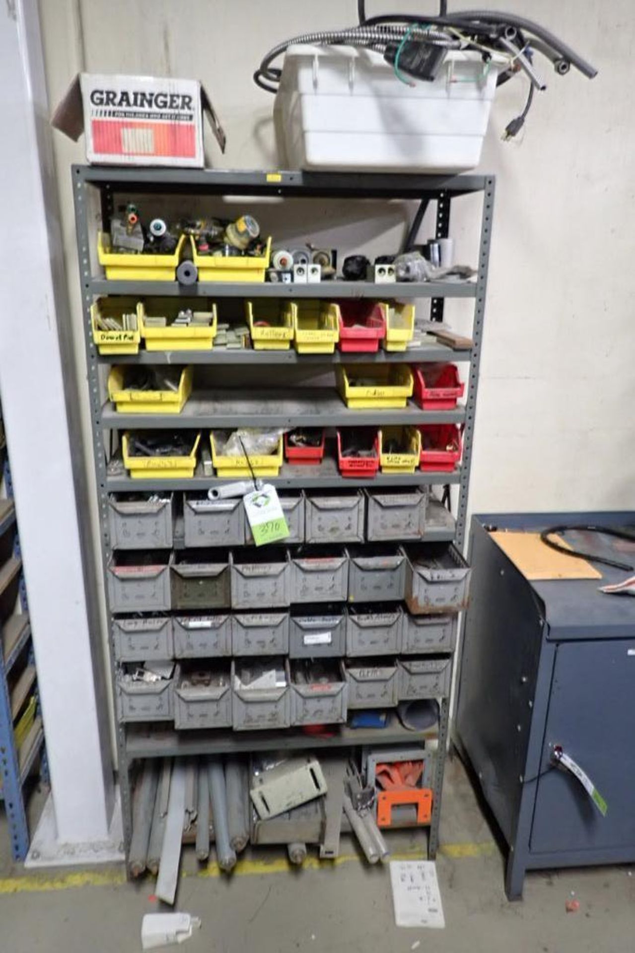 Contents of shelf, air valves, conveyors parts, with drawers. **Rigging Fee: $50** (Located in Brook