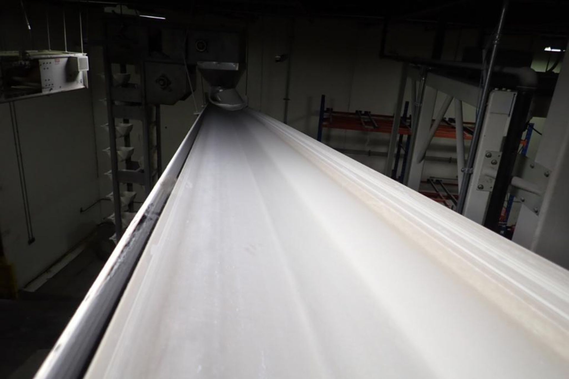 Rapat overhead belt conveyor, 26 ft. long x 16 in. wide, mild steel frame, motor and drive. **Riggin - Image 6 of 7