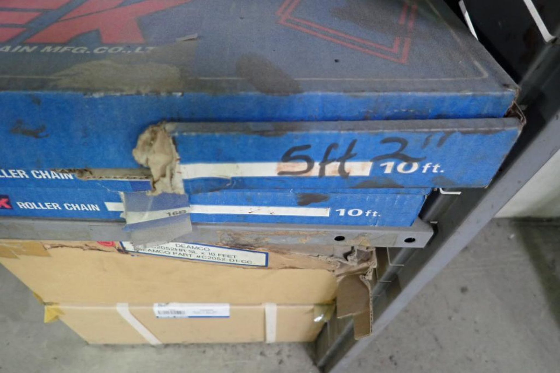 Roller chain, chain parts, contents of 2 sections of shelves. **Rigging Fee: $100** (Located in Broo - Image 12 of 20