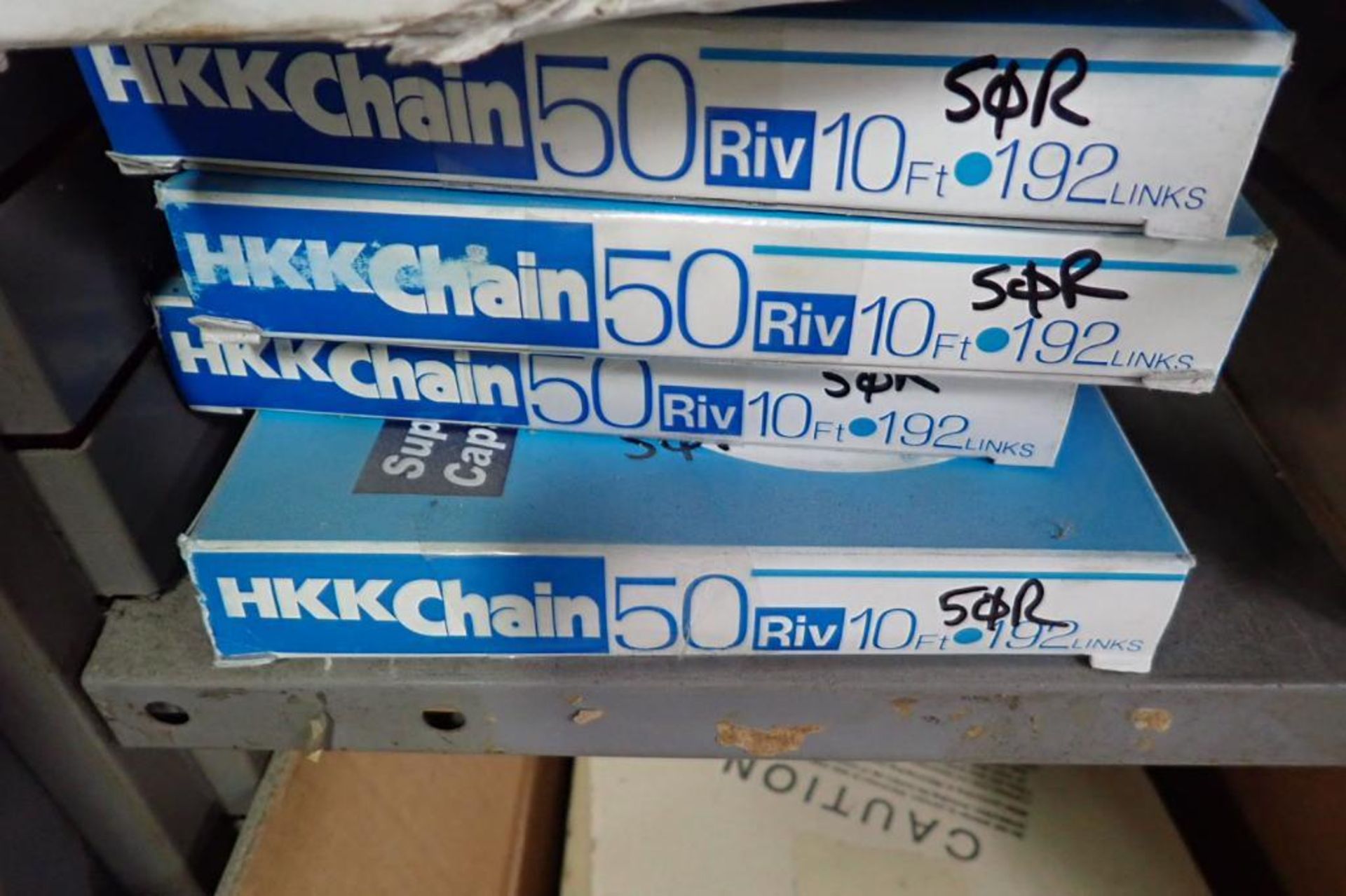 Roller chain, chain parts, contents of 2 sections of shelves. **Rigging Fee: $100** (Located in Broo - Image 8 of 20