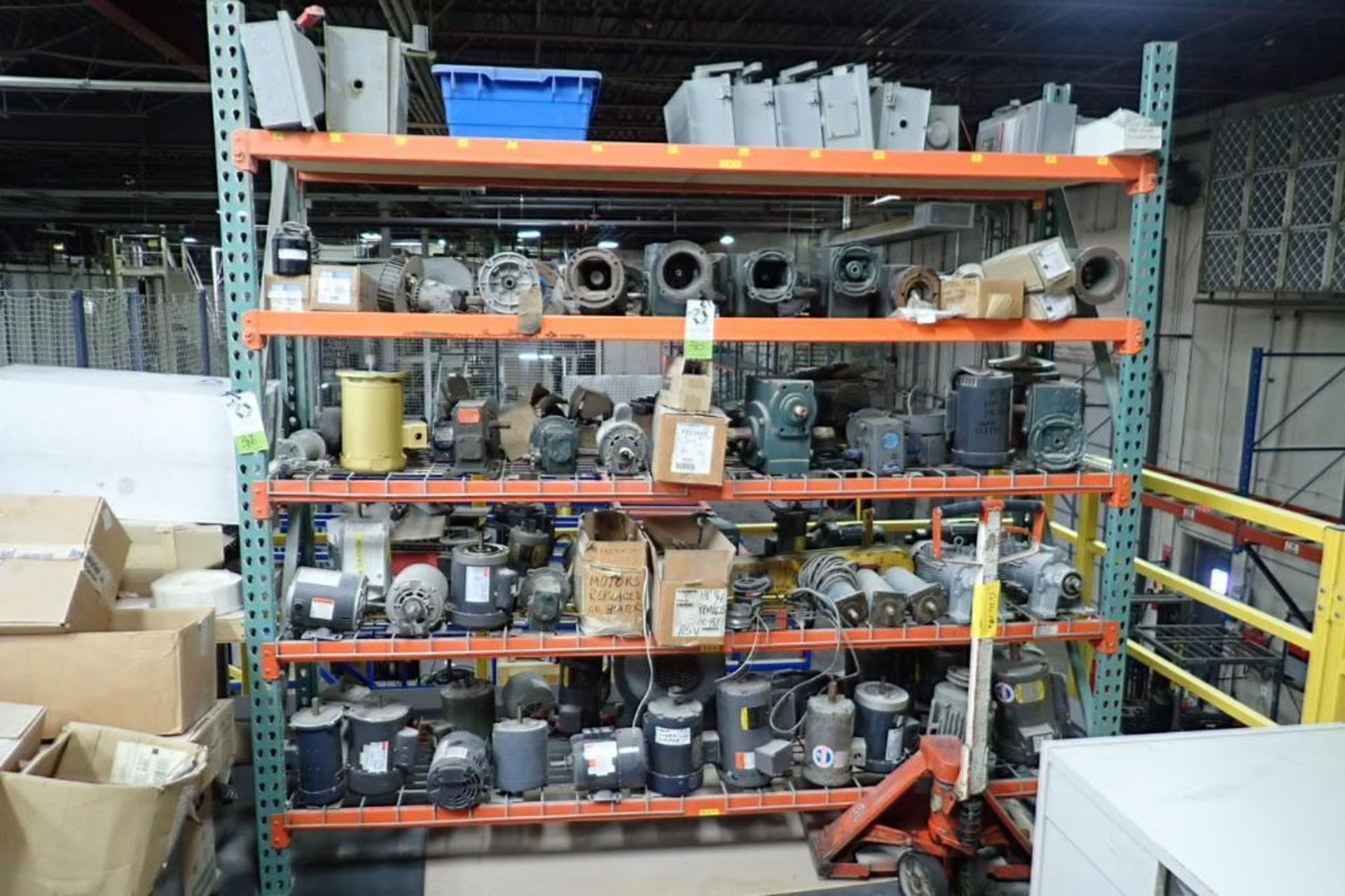 Contents of racking, assorted motors and gearboxes. **Rigging Fee: $200** (Located in Brooklyn Park,