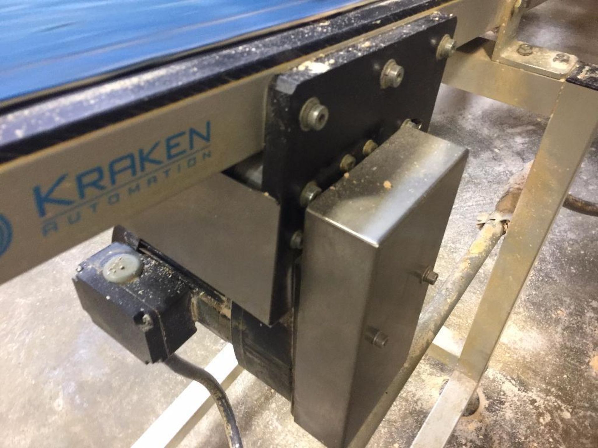 Kraken conveyor, 79 in. x 6 in. incline out of filler, blue belt, motor and drive.  **Rigging Fee: $ - Image 2 of 3