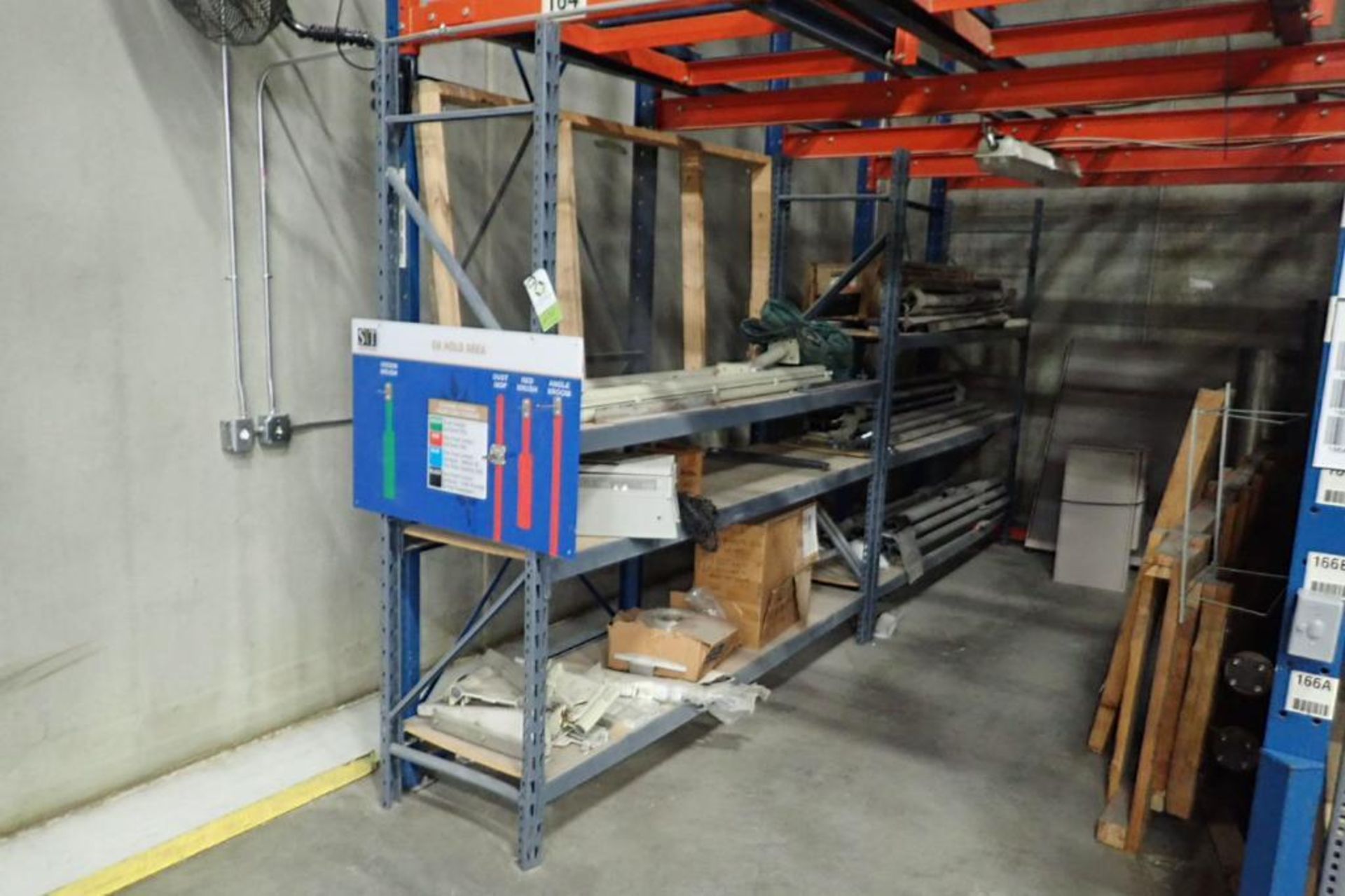 (6) sections of shelving and contents, Allen Bradley 1336 vfd,. **Rigging Fee: $300** (Located in Br