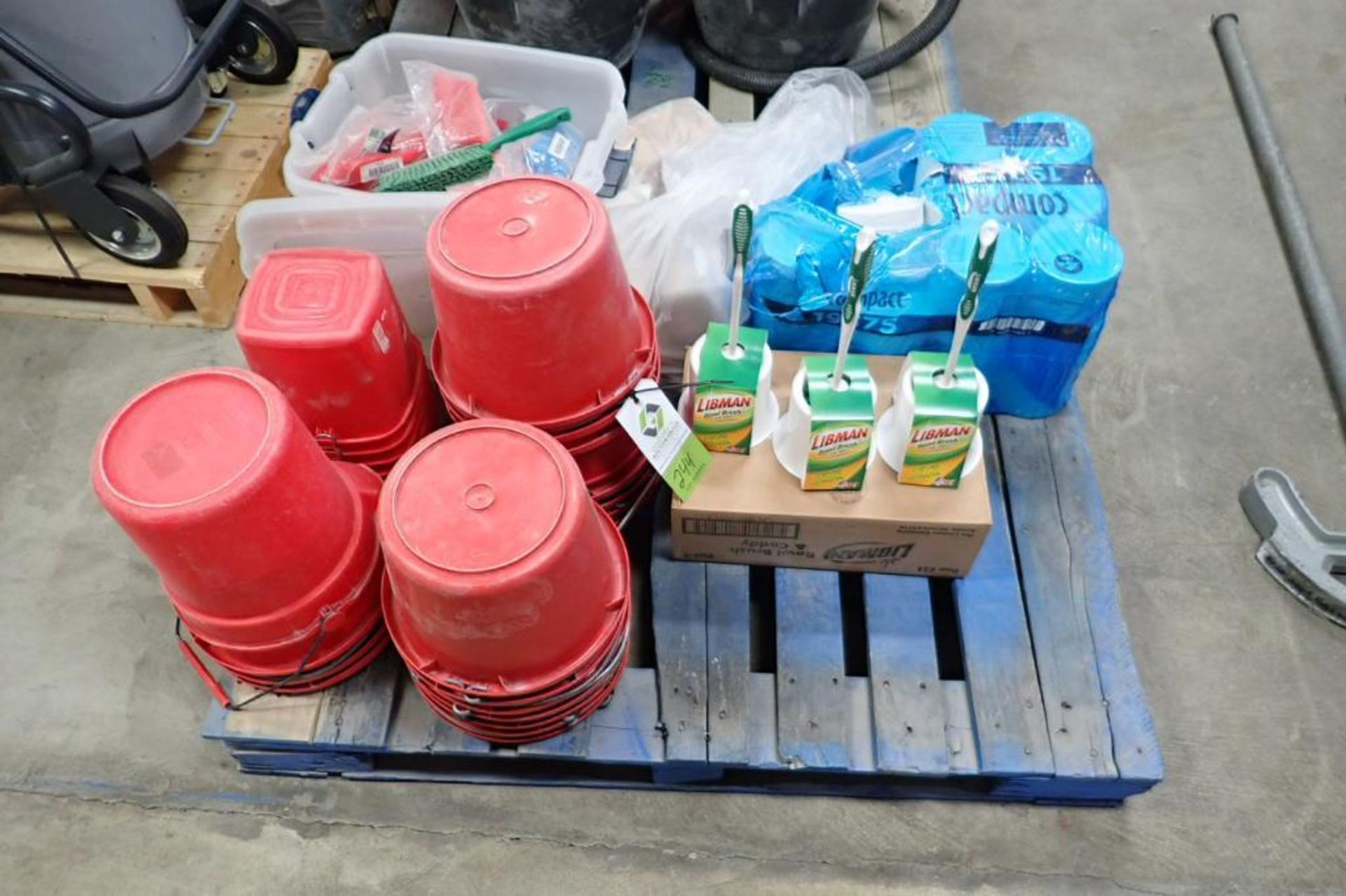 Skid with sanitation supplies, buckets, brushes, towels. **Rigging Fee: $25** (Located in Brooklyn P
