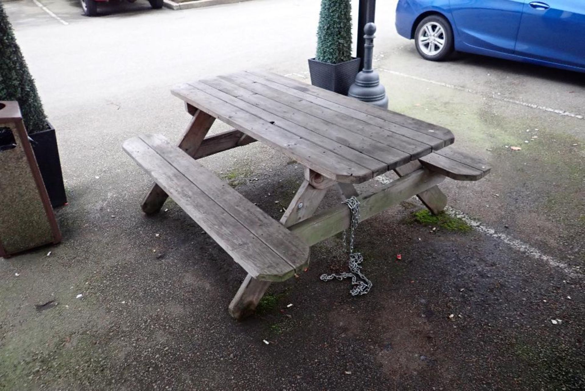 Awning, (3) wooden benches. **Rigging Fee: $150** (Located in Delta, BC Canada.) - Image 4 of 5