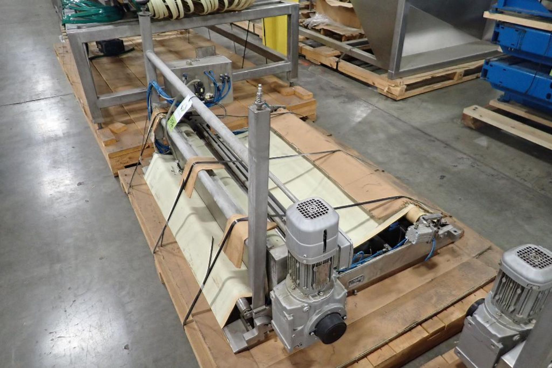 Transfer conveyor, 56 in. long x 51 in. wide, SS frame, motor and drive. **Rigging Fee: $25** (Locat - Image 2 of 9