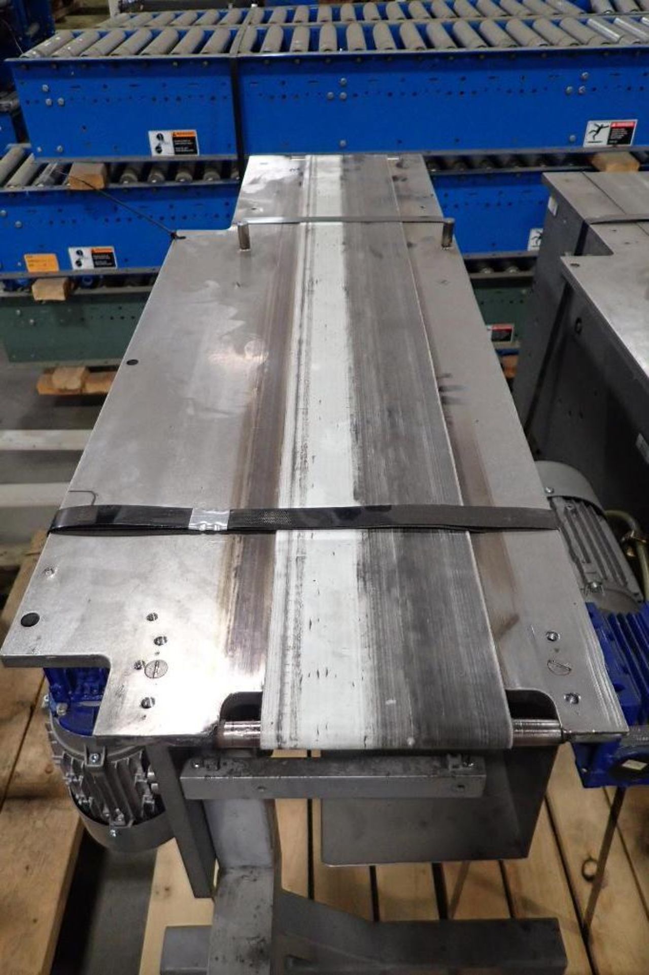 (5) conveyors, 39 in. long x 5 in. wide x 33 in. tall, SS bed, mild steel frame, motor and drives (L - Image 3 of 12