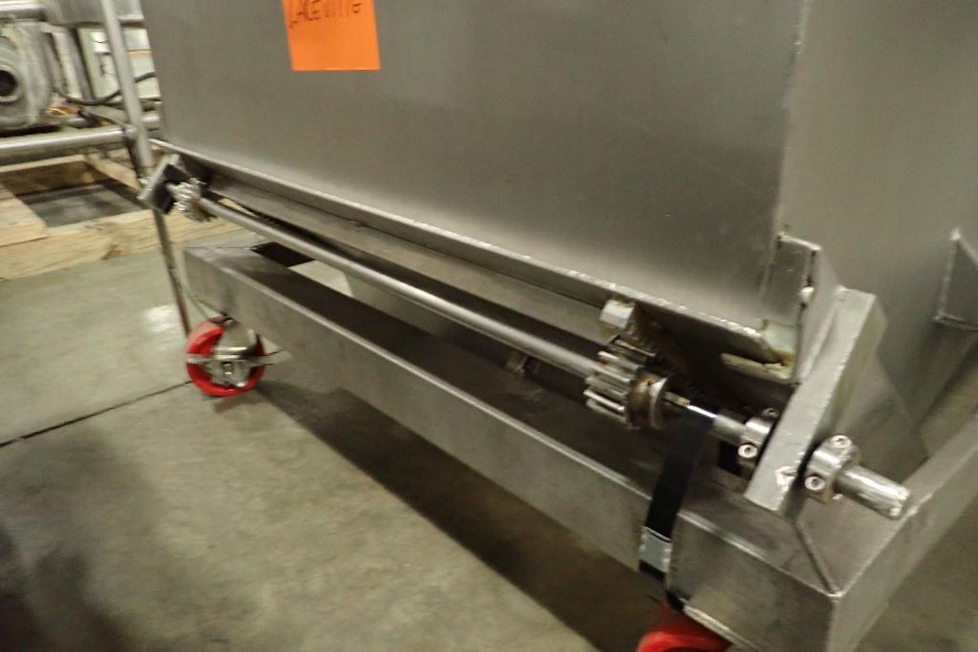 SS dough trough, 60 in. long x 30 in. wide x 25 in. deep, slant bottom, slide gate discharge, SS fra - Image 4 of 5