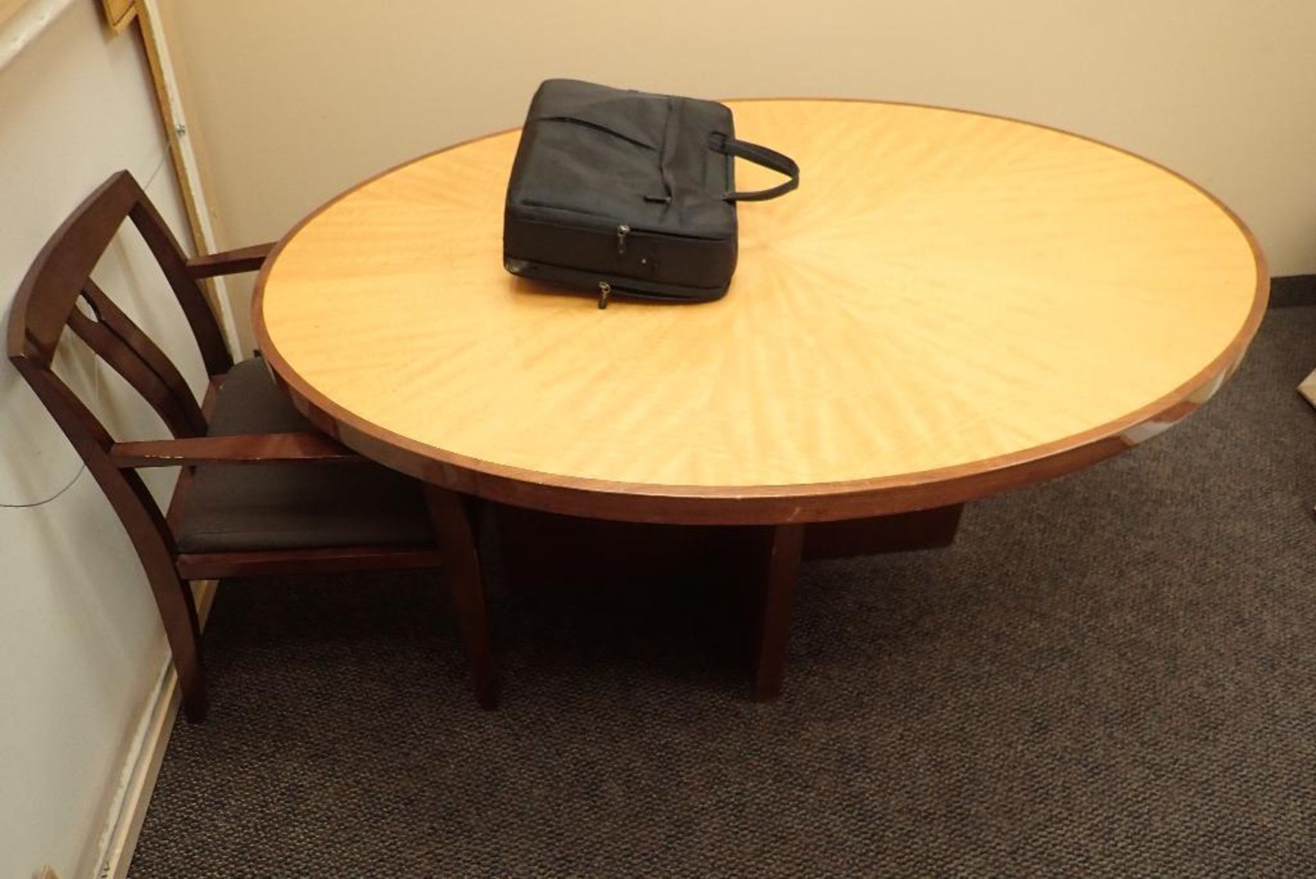 Contents of office, oval table, desk, mini fridge, chair. **Rigging Fee: $150** (Located in Delta, B
