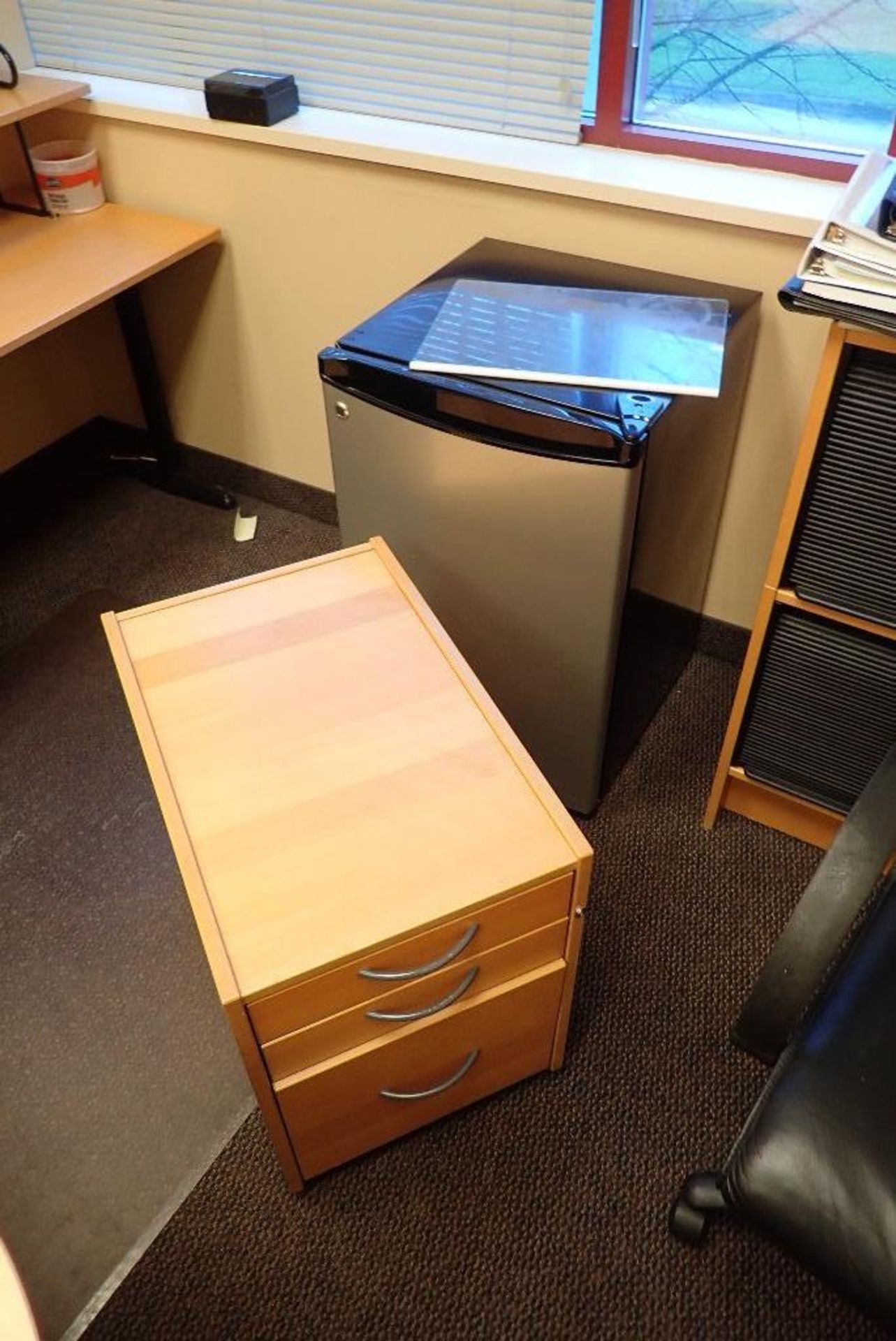 Contents of office, oval table, desk, mini fridge, chair. **Rigging Fee: $150** (Located in Delta, B - Image 4 of 4