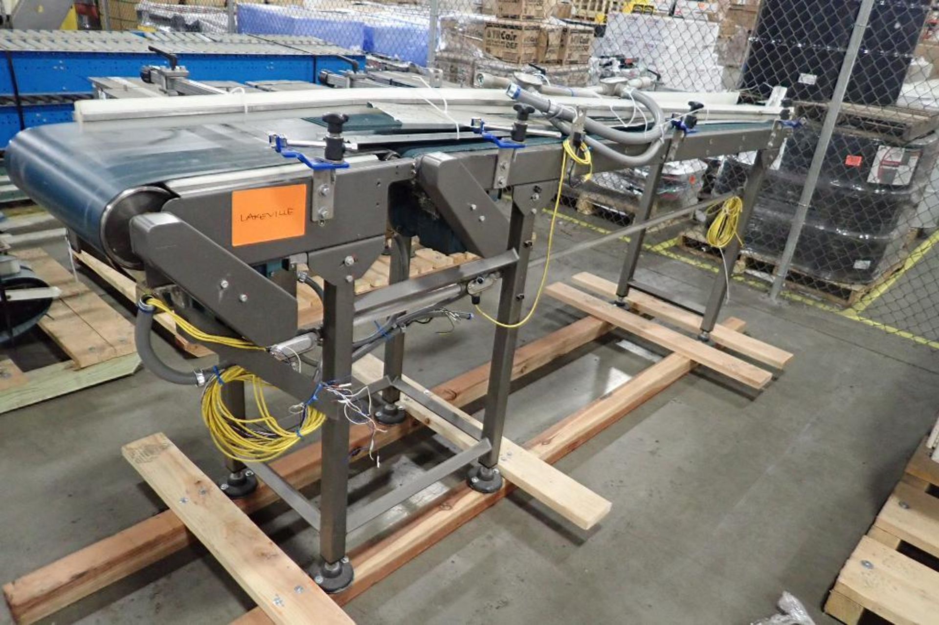 Belt conveyor, 116 in. long x 18 in. wide x 45 in. tall, mild steel frame, (2) motors and drives. ** - Image 2 of 9