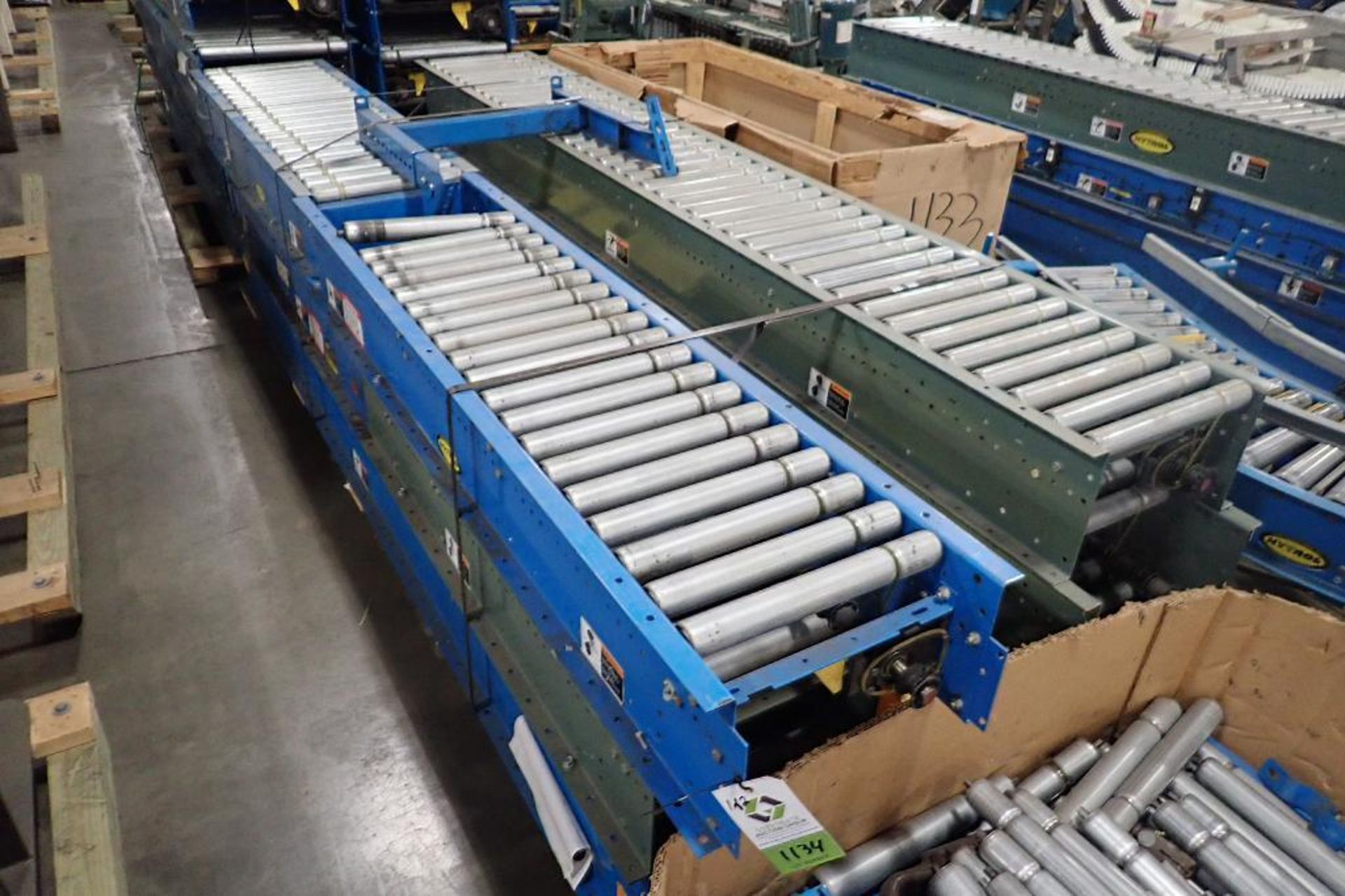 Skid of Hytrol powered roller conveyor (6) sections, approx. 60 ft, 15 in. wide, box of extra Hytrol - Image 2 of 8