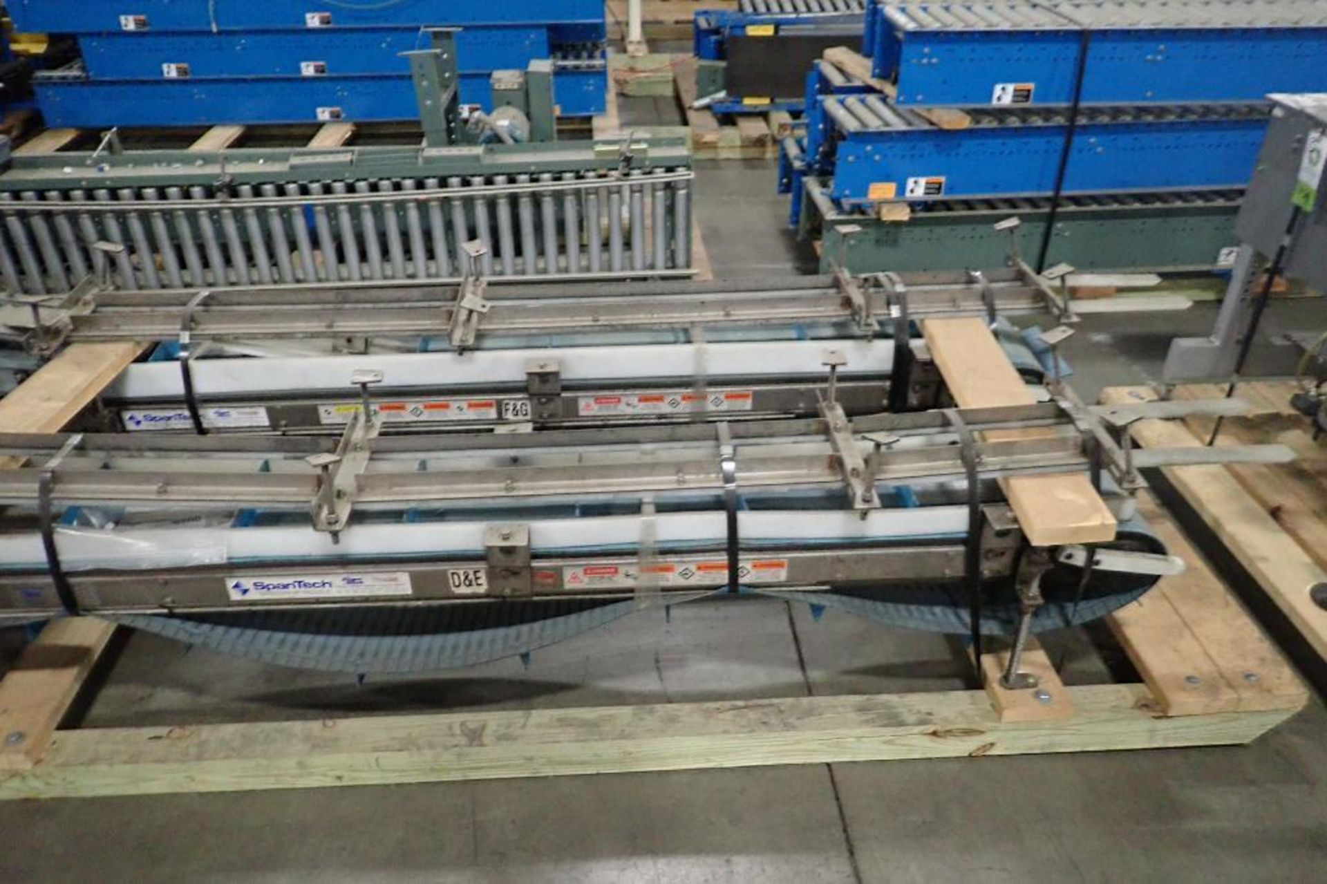 (2) Spantech incline S curve conveyor, 11 in. wide x 12 in. long x 2 in. flights, 14 in. infeed x 40 - Image 7 of 8