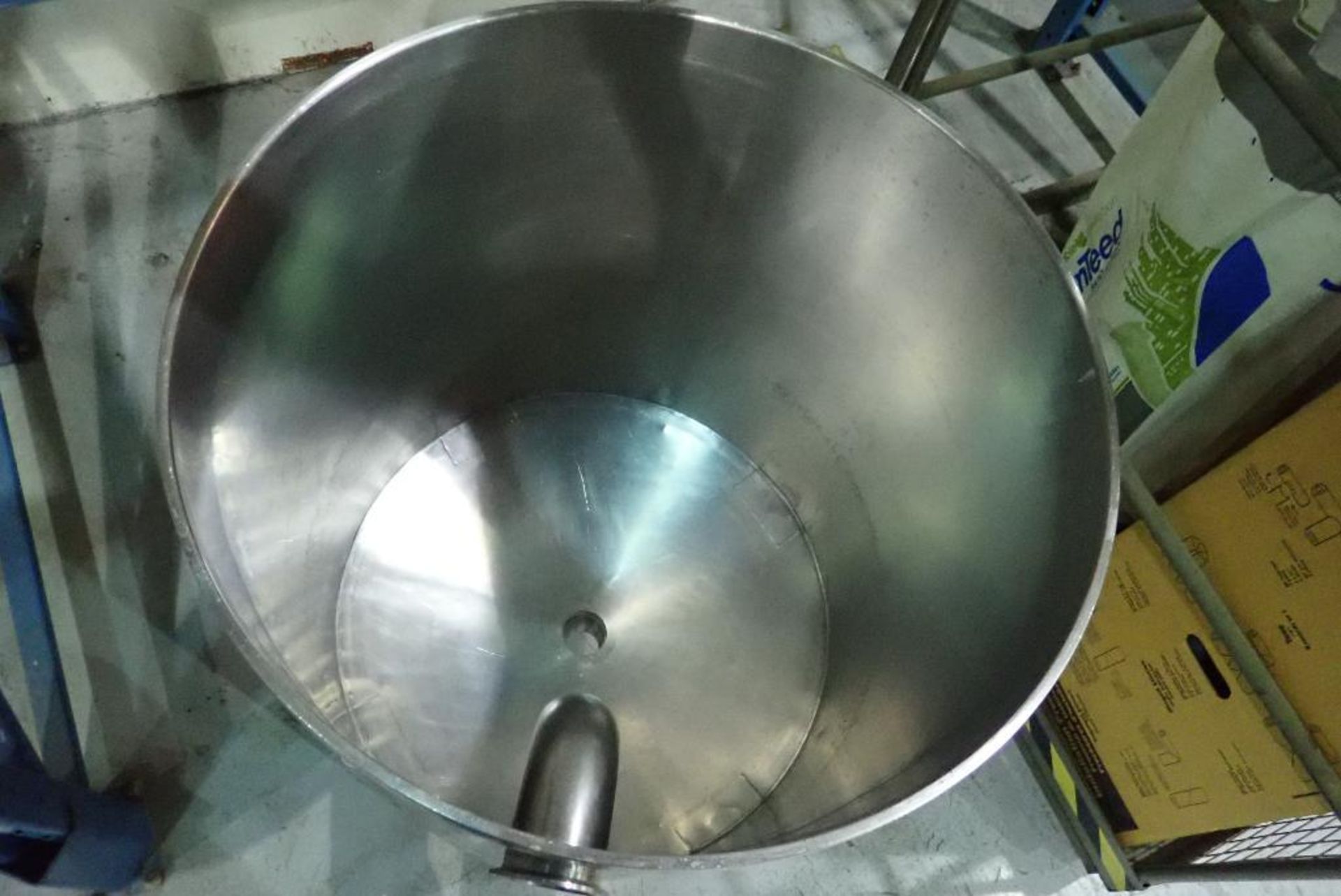 SS holding tank, 26 in. dia x 26 in. tall, cone bottom, 2 in. clamp cbo, with lid. **Rigging Fee: $1 - Image 4 of 5