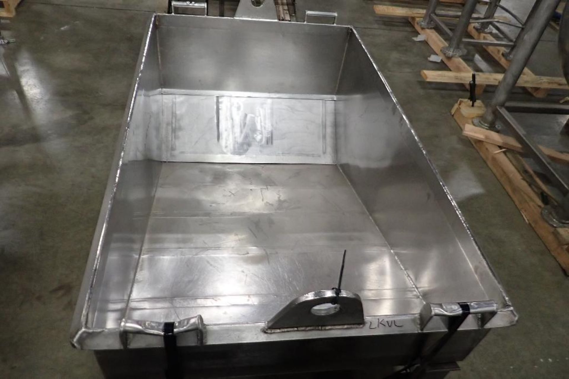 SS dough trough, 60 in. long x 36 in. wide x 25 in. deep, slant bottom, slide gate discharge, SS fra - Image 2 of 4