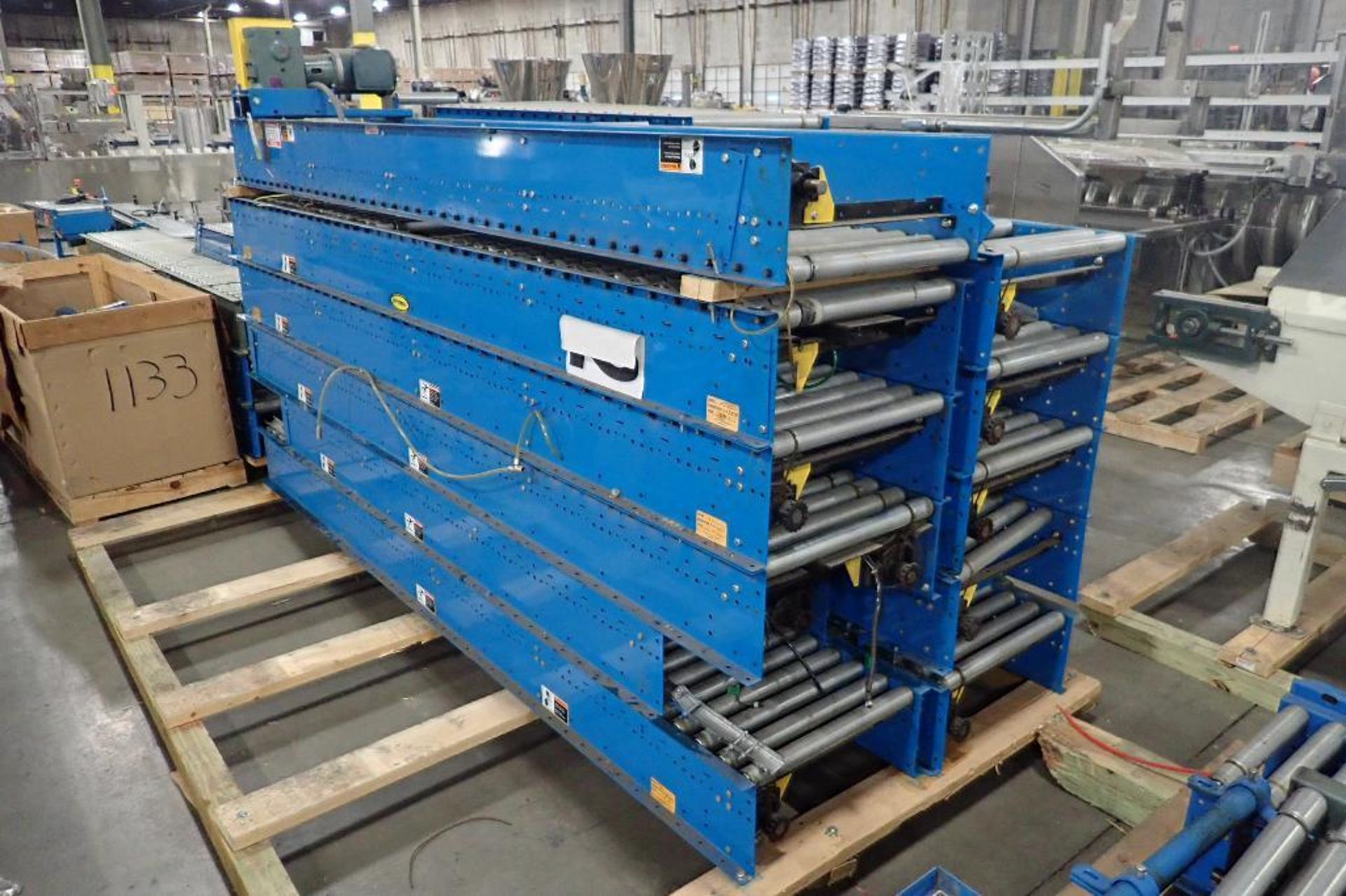 Skid of Hytrol powered roller conveyor, (12) sections, approx. 110 ft. x 20 in. wide, 1 motor and dr