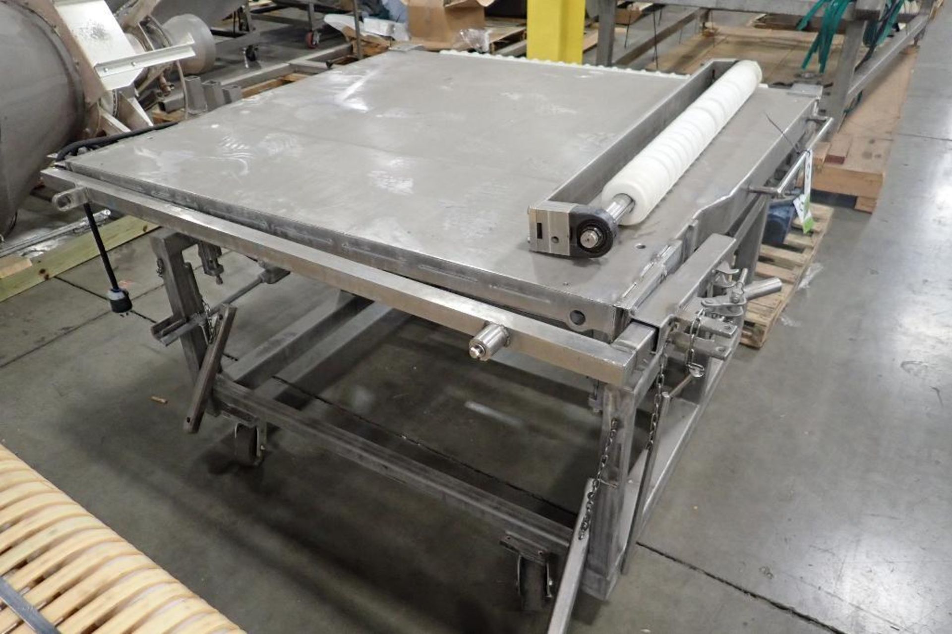 Spreader belt conveyor, 60 in. long x 58 in. wide x 38 in. tall, incomplete. **Rigging Fee: $25** (L - Image 2 of 5