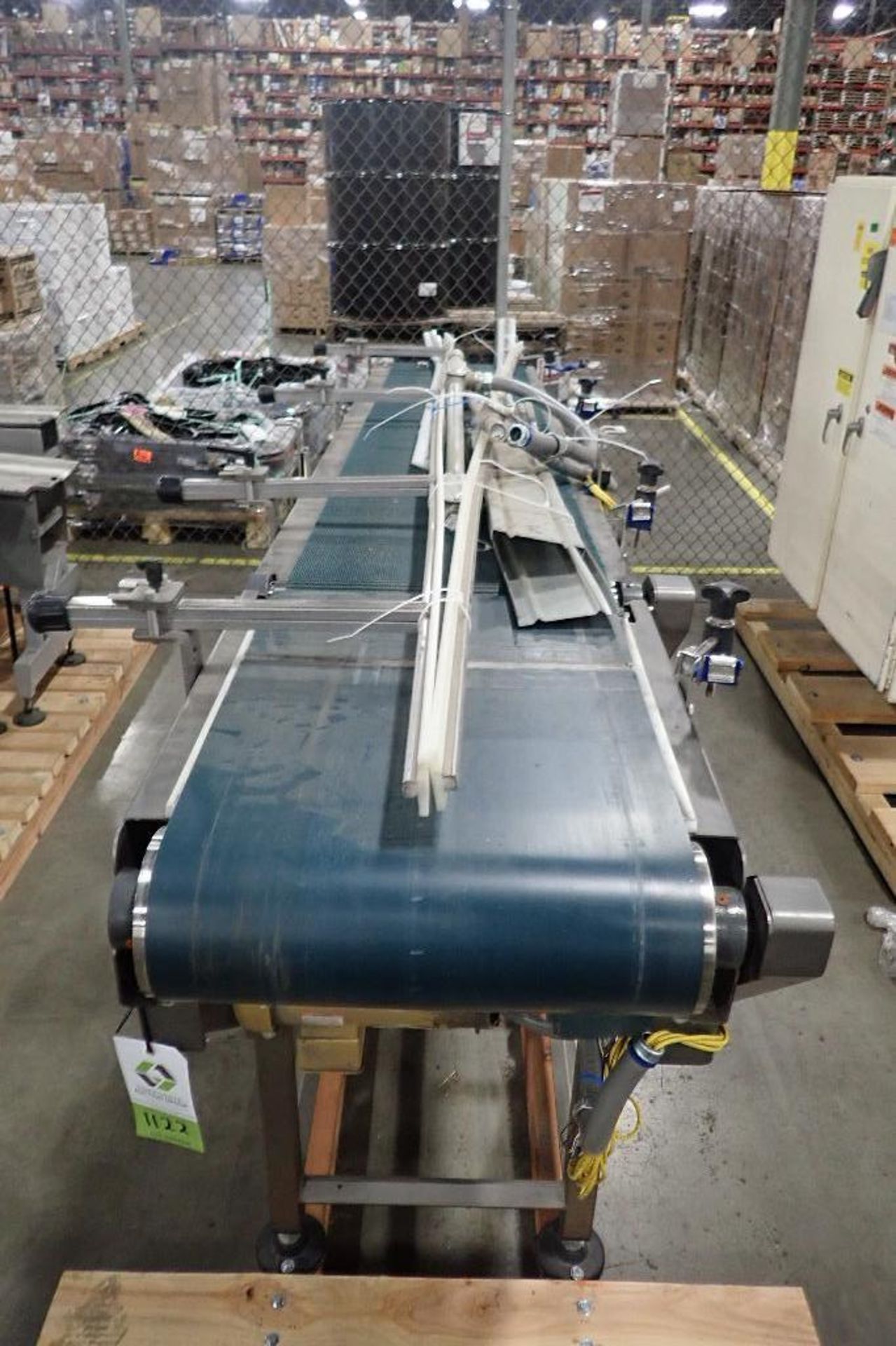 Belt conveyor, 116 in. long x 18 in. wide x 45 in. tall, mild steel frame, (2) motors and drives. ** - Image 3 of 9