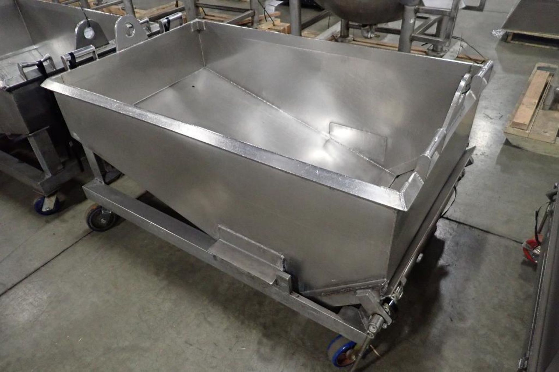 SS dough trough, 60 in. long x 36 in. wide x 25 in. deep, slant bottom, slide gate discharge, SS fra - Image 4 of 4