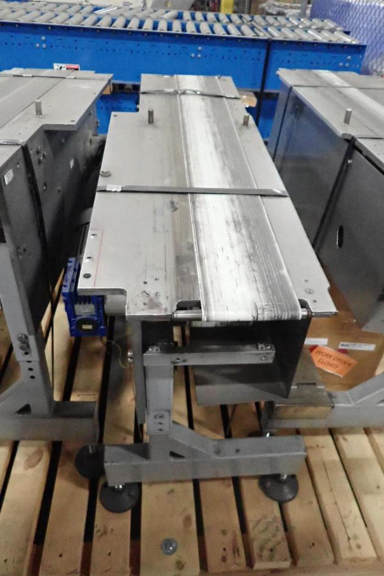 (5) conveyors, 39 in. long x 5 in. wide x 33 in. tall, SS bed, mild steel frame, motor and drives (L - Image 9 of 12