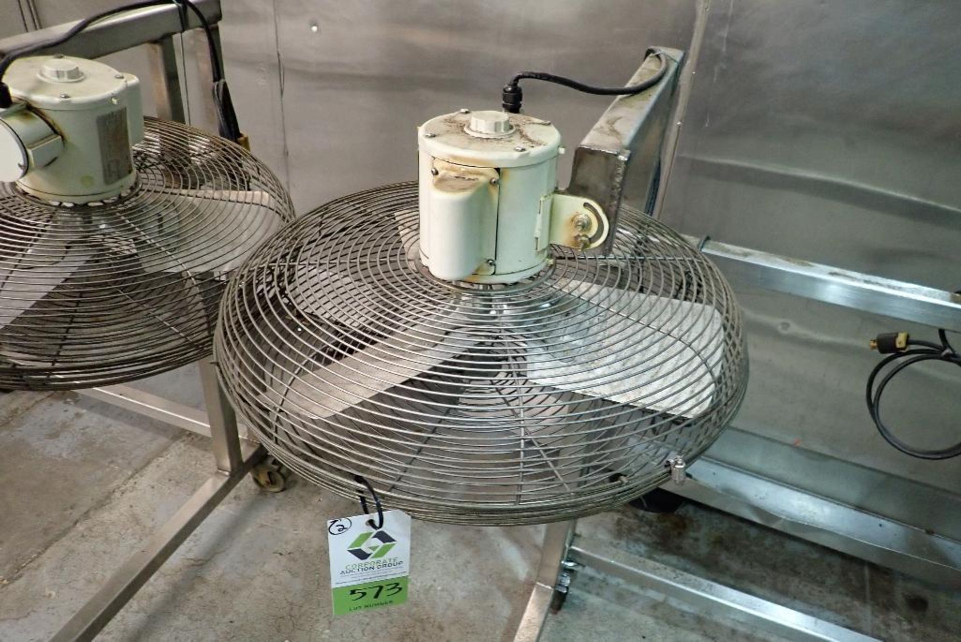 (2) SS ambient cooling fans, 38 in. tall clearance, SS frames, on casters. **Rigging Fee: $50** (Loc - Image 5 of 7