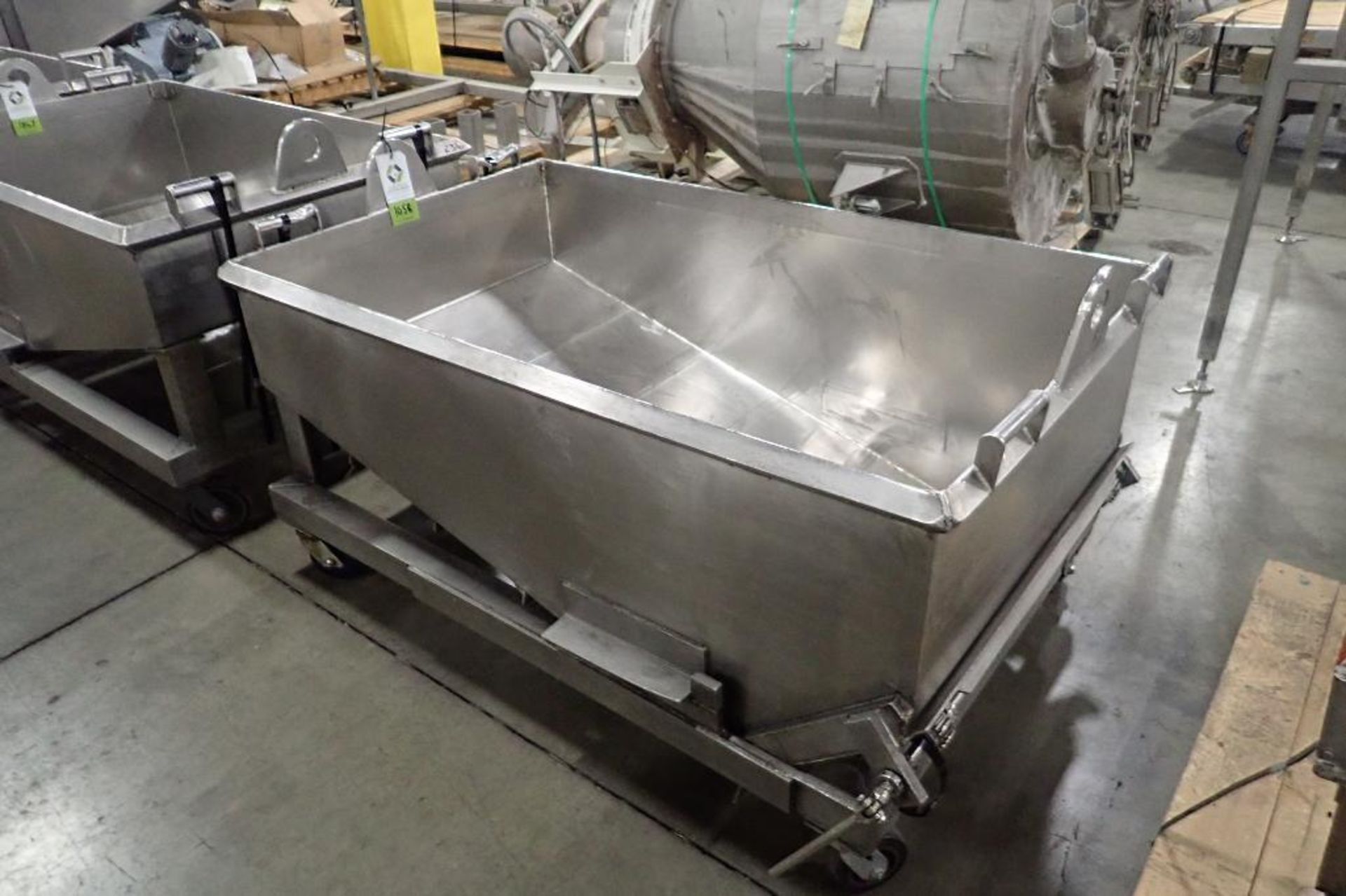 SS dough trough, 60 in. long x 36 in. wide x 25 in. deep, slant bottom, slide gate discharge, SS fra - Image 4 of 4
